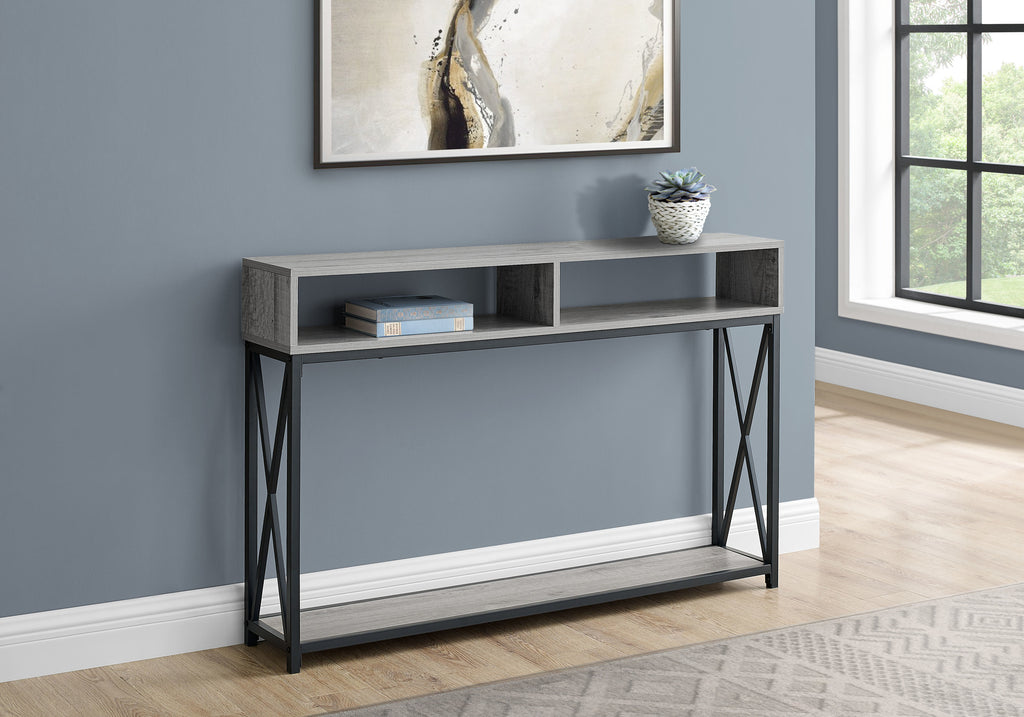 ACCENT TABLE - 48""L / GREY / BLACK METAL HALL CONSOLE
