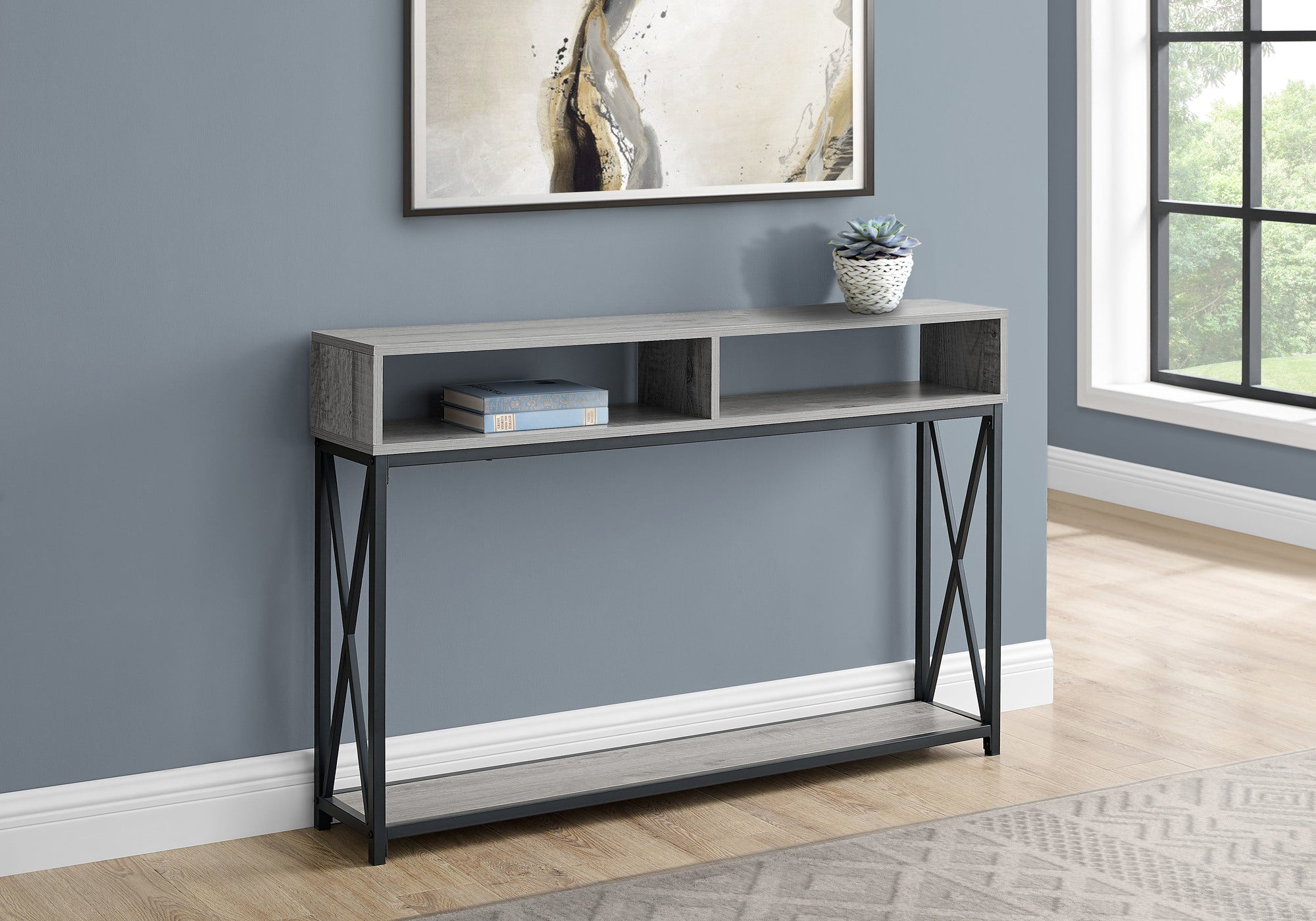 ACCENT TABLE - 48""L / GREY / BLACK METAL HALL CONSOLE