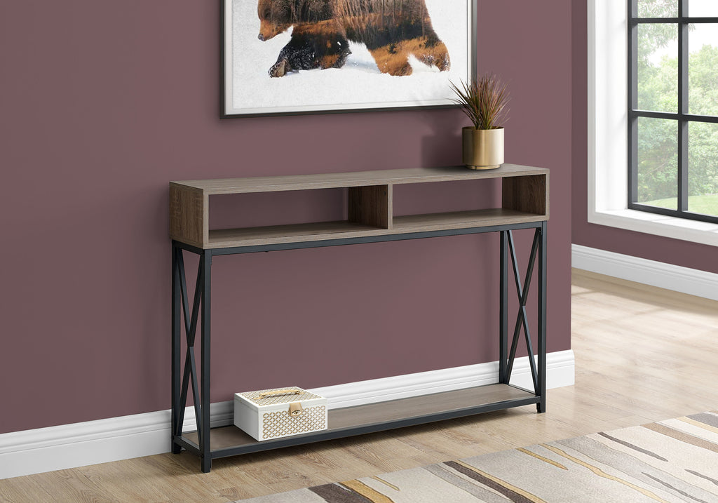 ACCENT TABLE - 48""L / TAUPE / BLACK METAL HALL CONSOLE