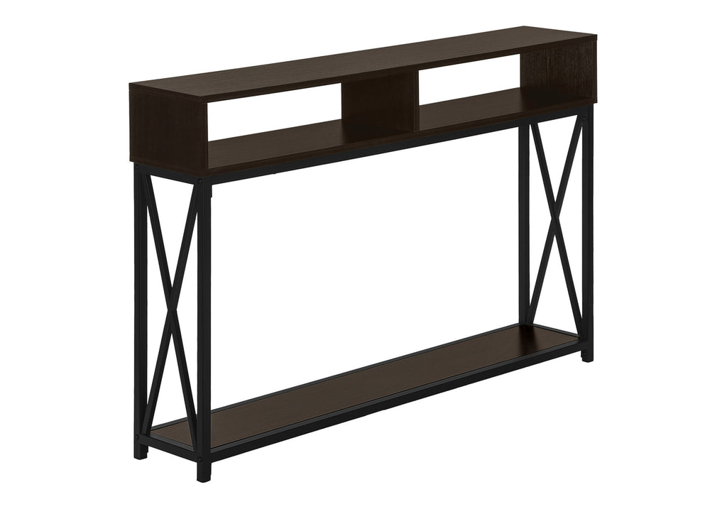 ACCENT TABLE - 48""L / ESPRESSO / BLACK METAL HALL CONSOLE
