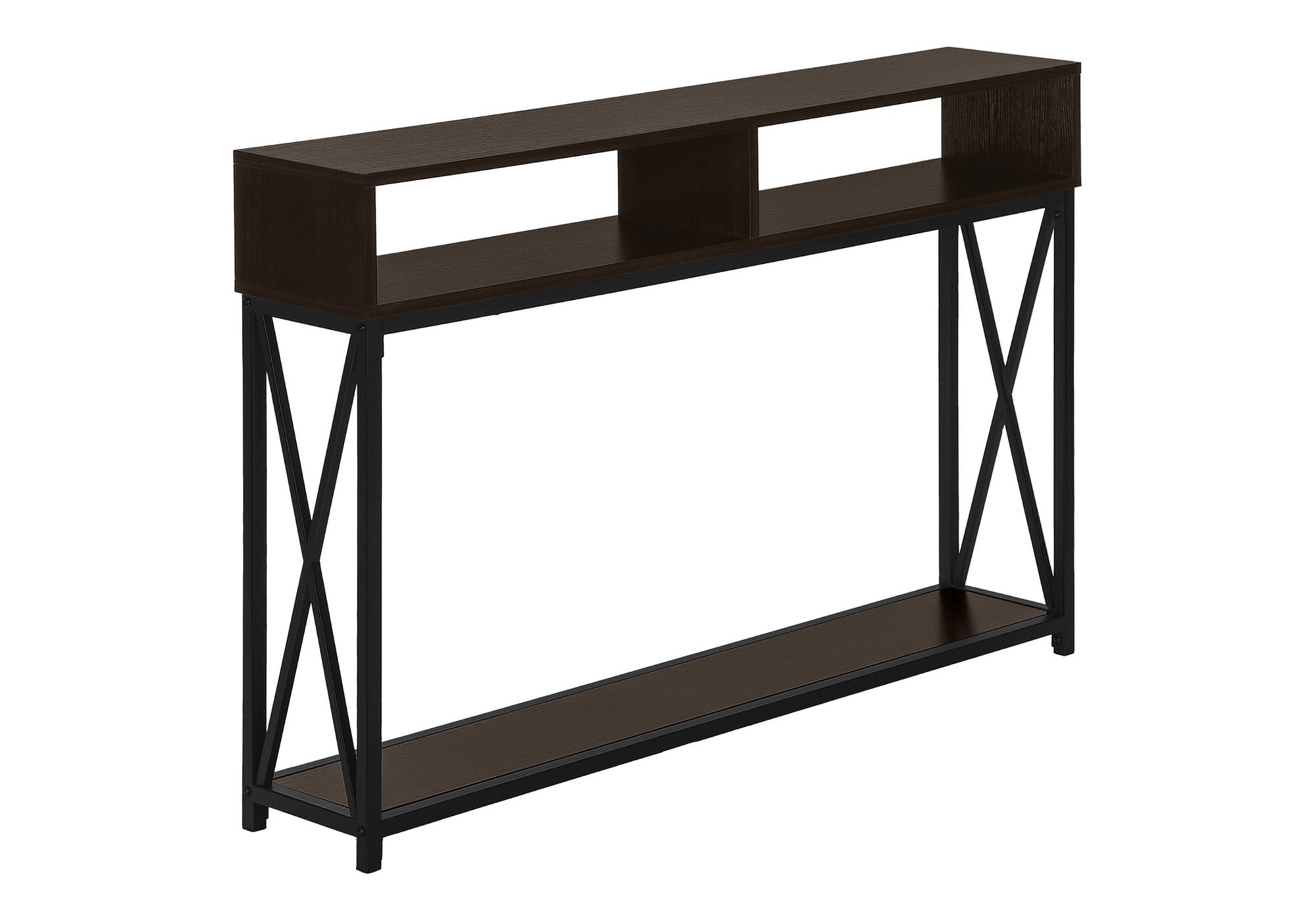 ACCENT TABLE - 48""L / ESPRESSO / BLACK METAL HALL CONSOLE