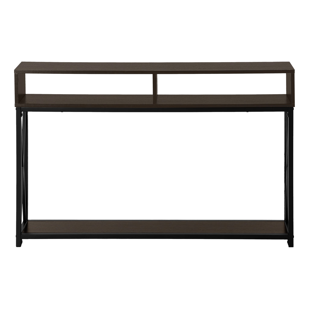 ACCENT TABLE - 48""L / ESPRESSO / BLACK METAL HALL CONSOLE