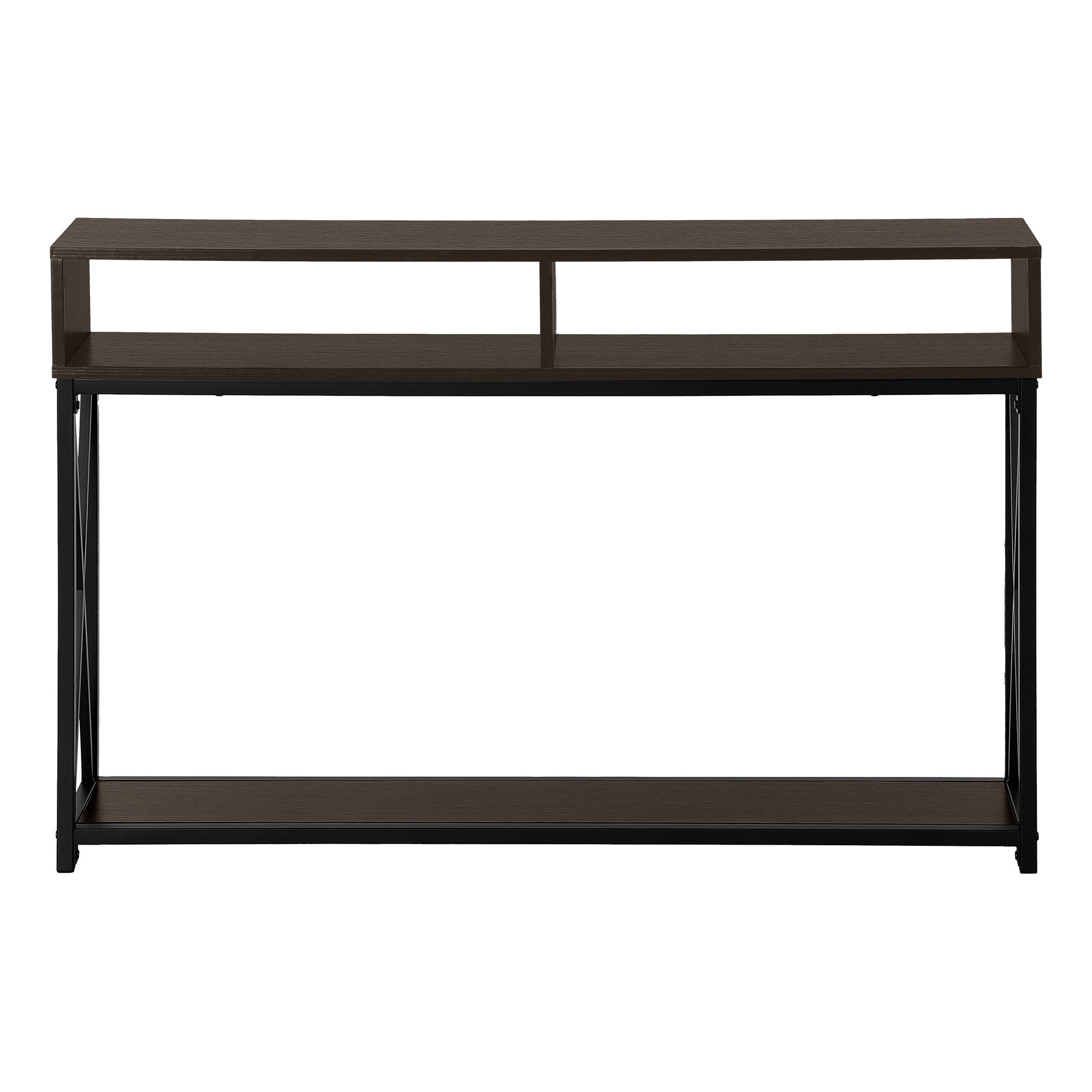 ACCENT TABLE - 48""L / ESPRESSO / BLACK METAL HALL CONSOLE