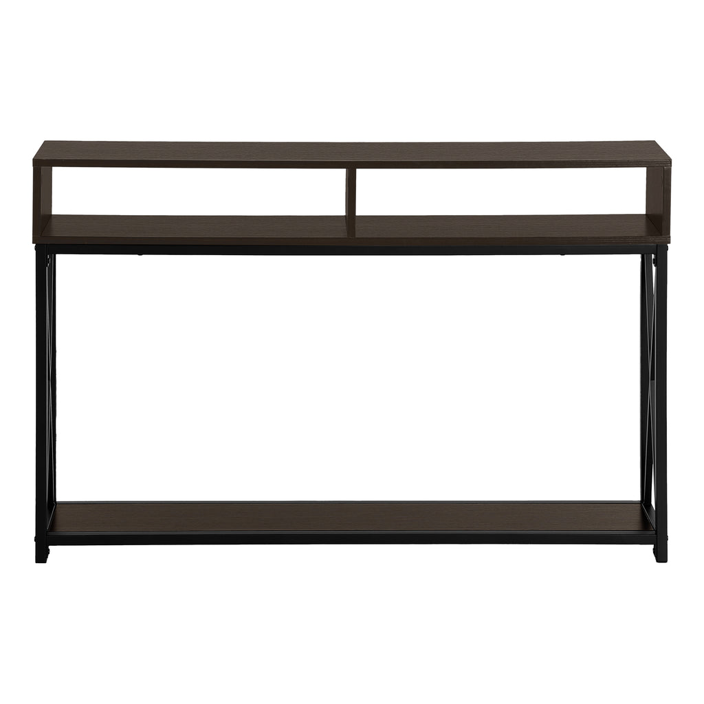 ACCENT TABLE - 48""L / ESPRESSO / BLACK METAL HALL CONSOLE