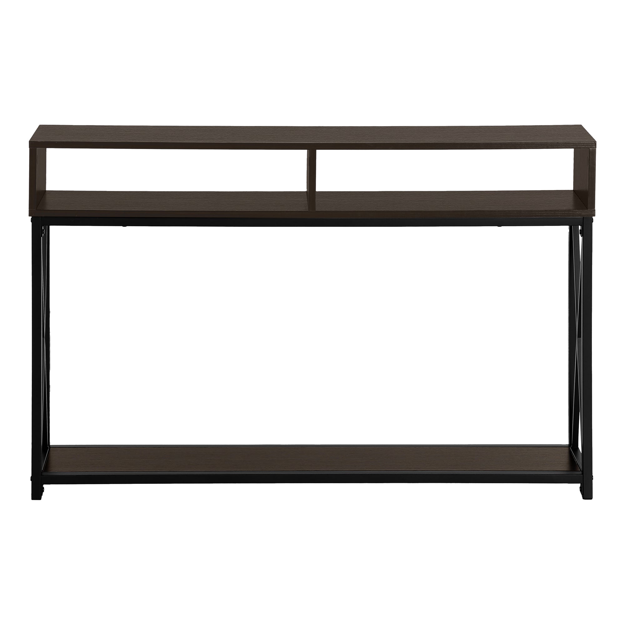 ACCENT TABLE - 48""L / ESPRESSO / BLACK METAL HALL CONSOLE