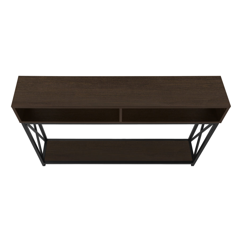 ACCENT TABLE - 48""L / ESPRESSO / BLACK METAL HALL CONSOLE