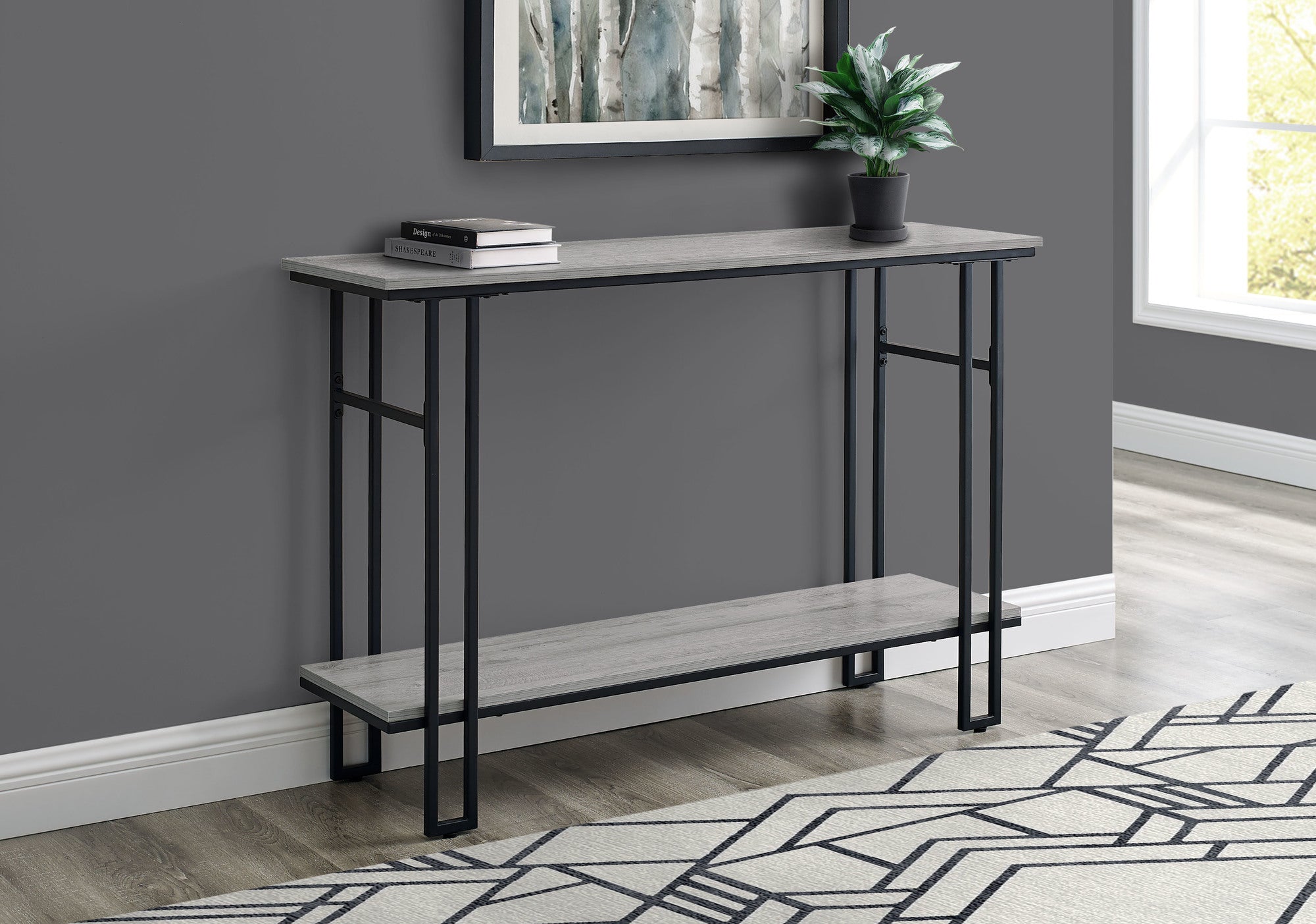 ACCENT TABLE - 48""L / GREY / BLACK METAL HALL CONSOLE