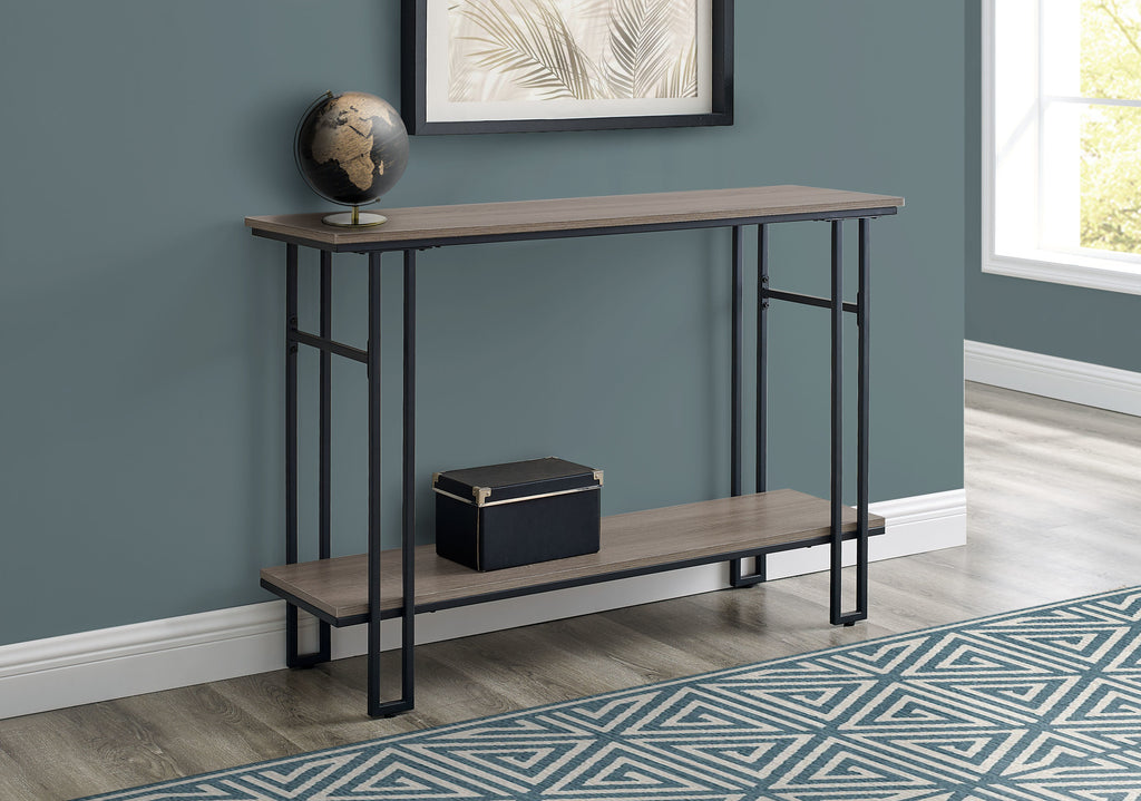 ACCENT TABLE - 48""L / TAUPE / BLACK METAL HALL CONSOLE