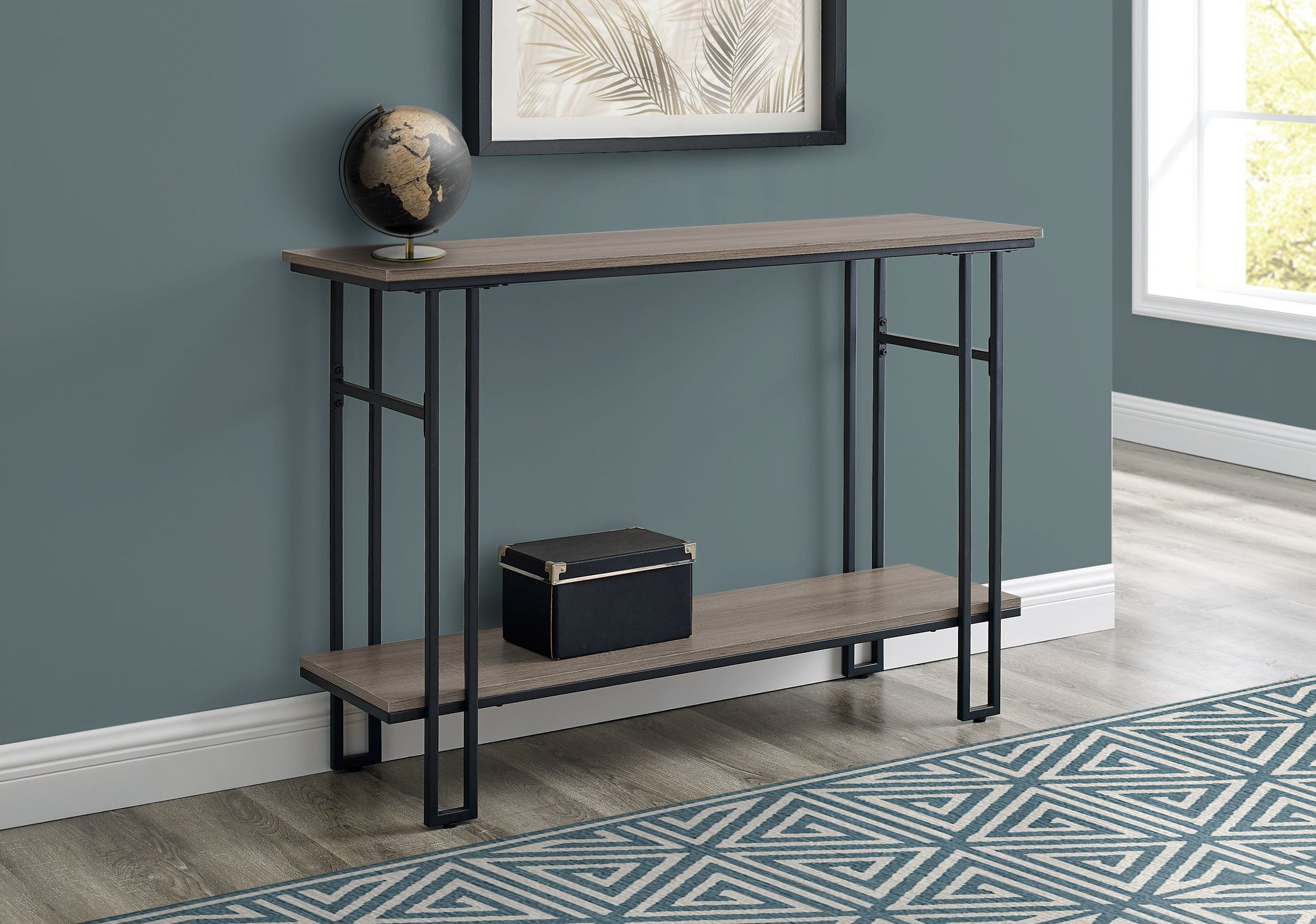 ACCENT TABLE - 48""L / TAUPE / BLACK METAL HALL CONSOLE