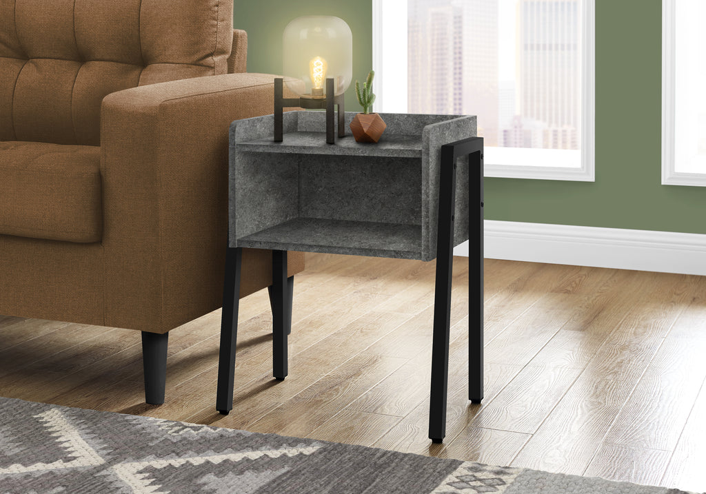 ACCENT TABLE - 23""H / GREY STONE-LOOK / BLACK METAL