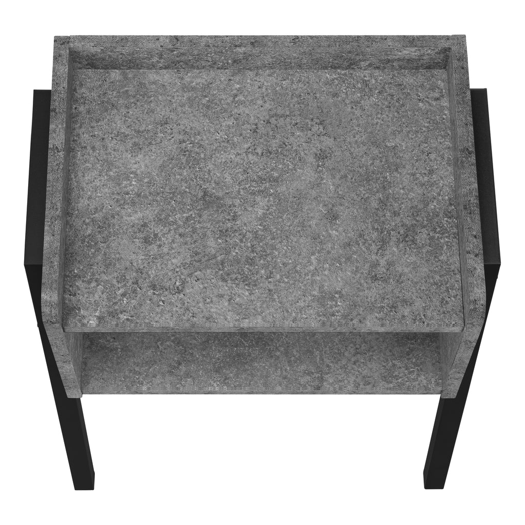 ACCENT TABLE - 23""H / GREY STONE-LOOK / BLACK METAL