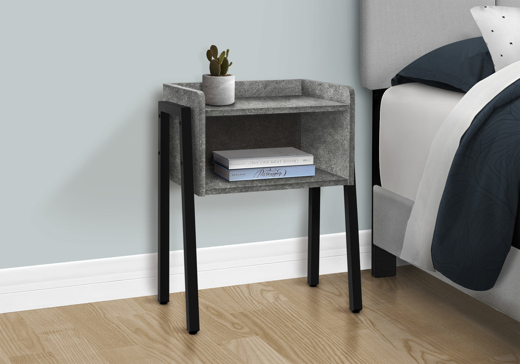 ACCENT TABLE - 23""H / GREY STONE-LOOK / BLACK METAL