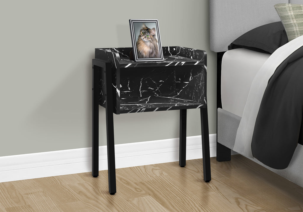 ACCENT TABLE - 23""H / BLACK MARBLE / BLACK METAL