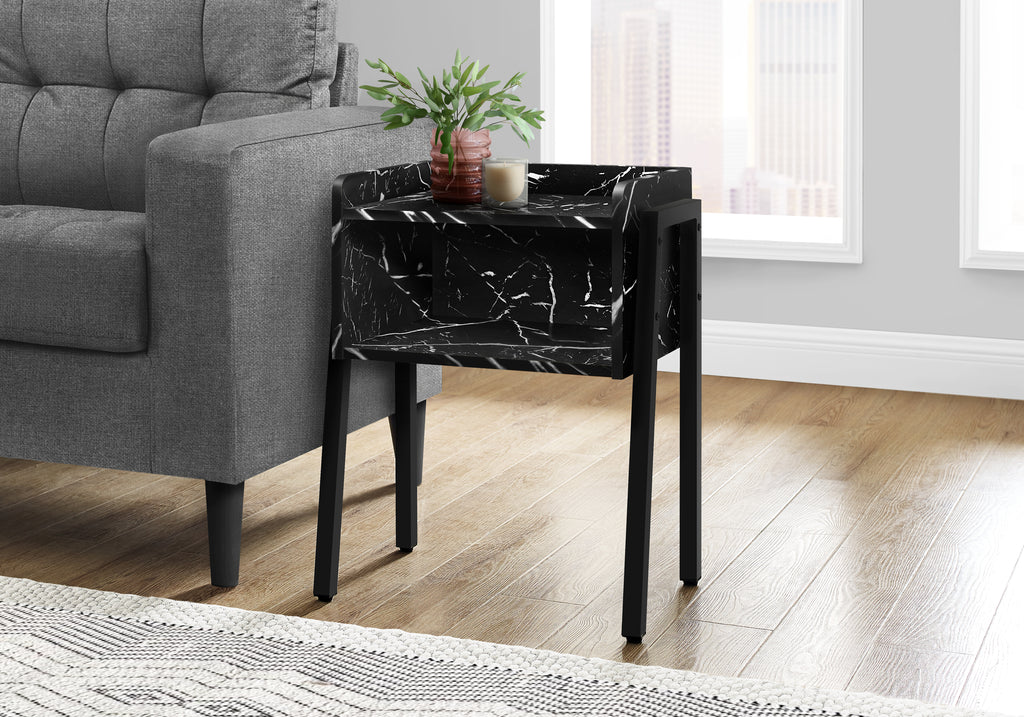 ACCENT TABLE - 23""H / BLACK MARBLE / BLACK METAL
