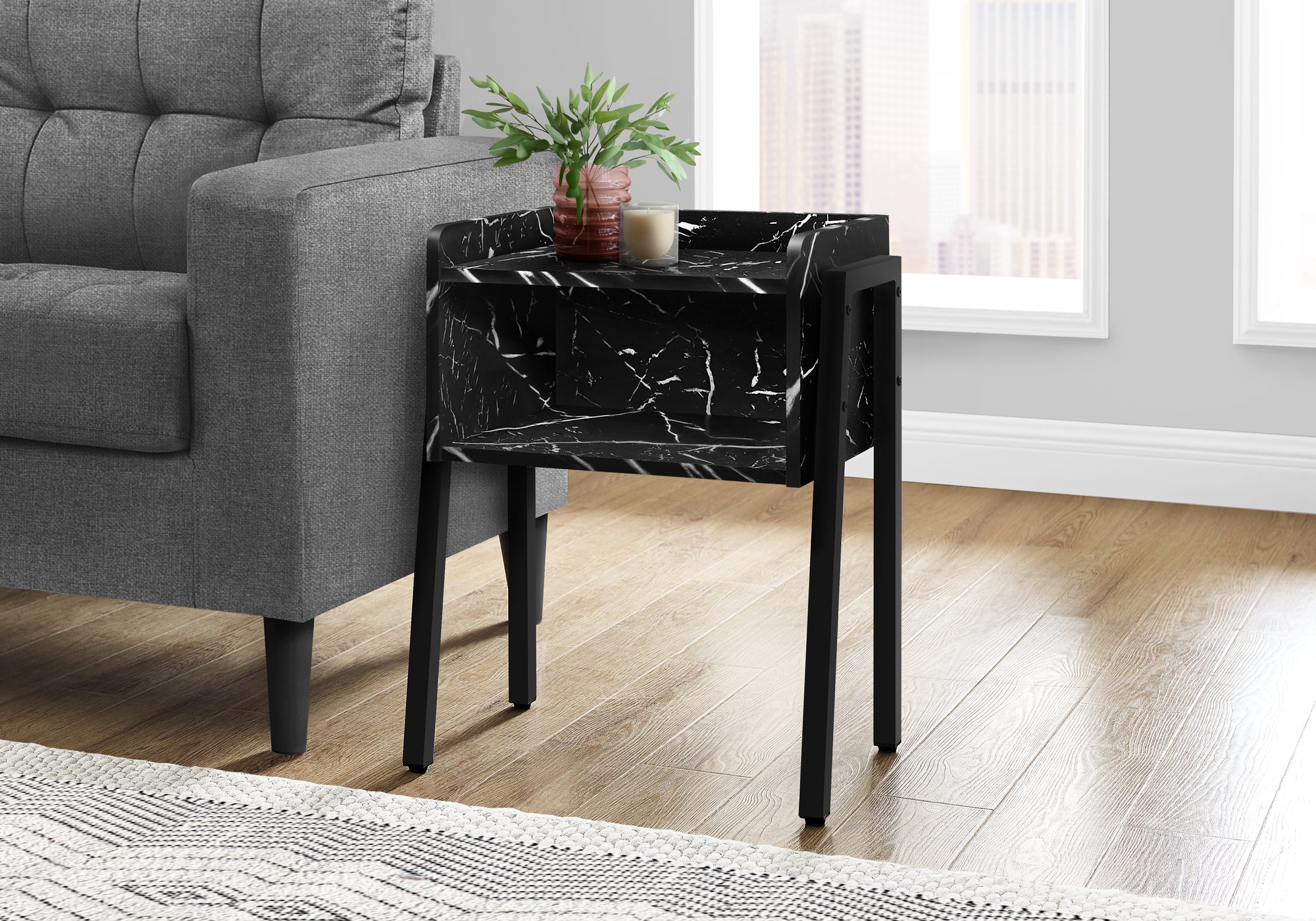 ACCENT TABLE - 23""H / BLACK MARBLE / BLACK METAL
