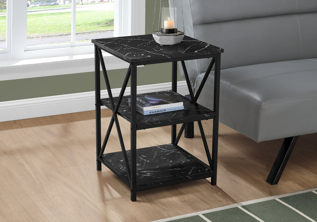 ACCENT TABLE - 26""H / BLACK MARBLE / BLACK METAL