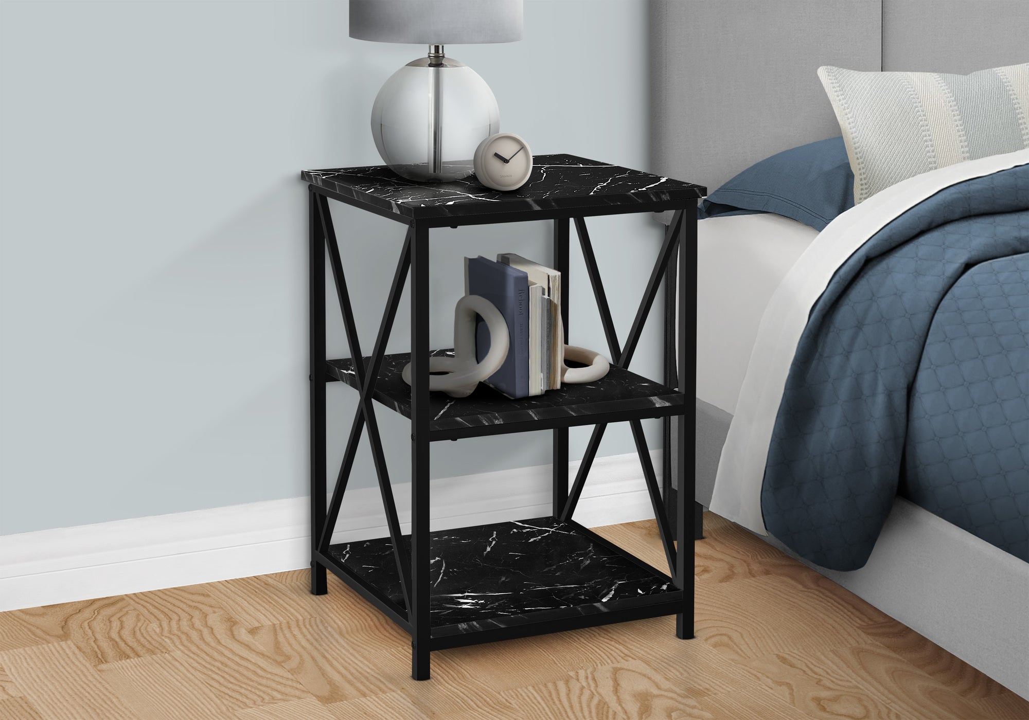 ACCENT TABLE - 26""H / BLACK MARBLE / BLACK METAL