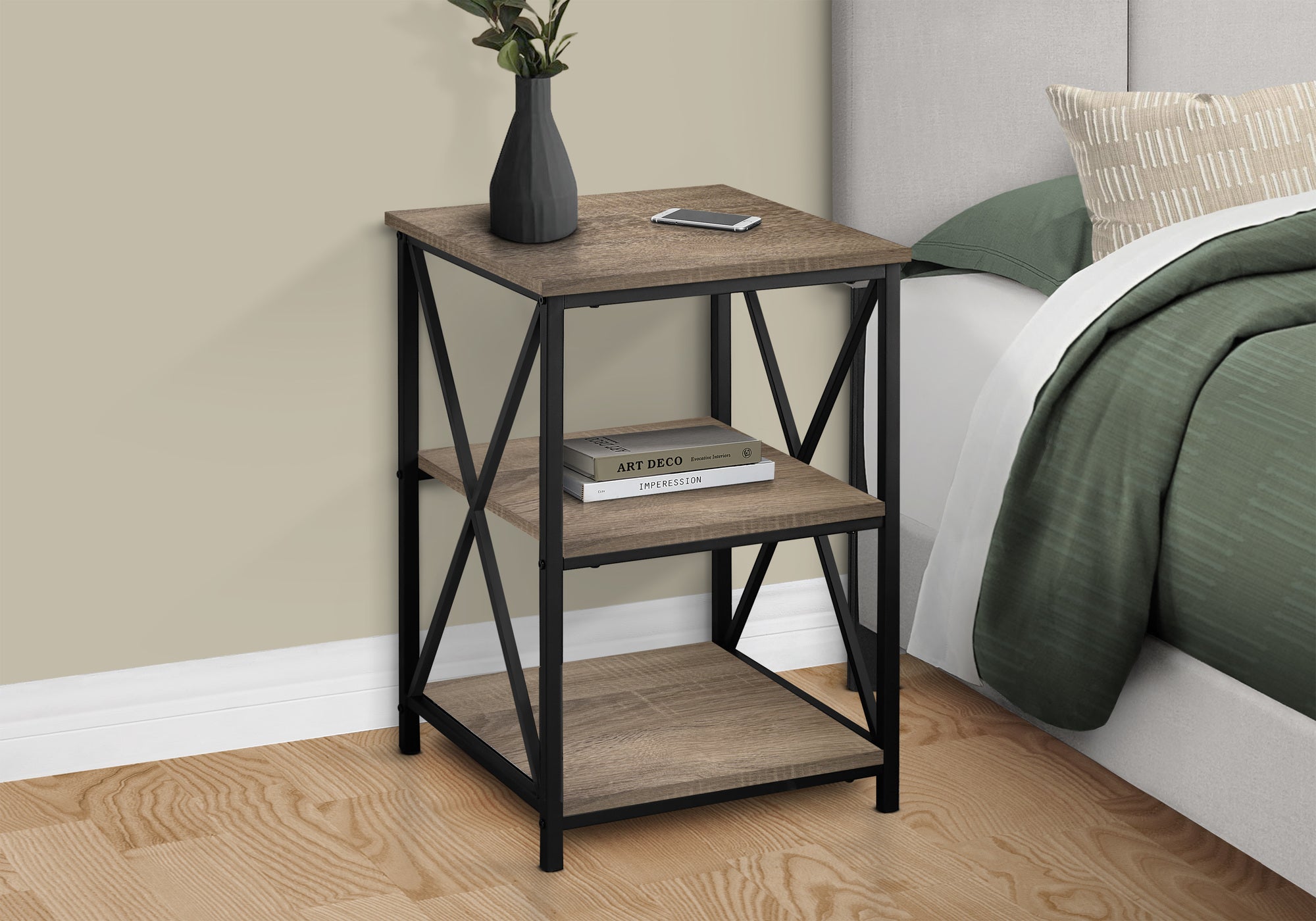 ACCENT TABLE - 26""H / DARK TAUPE / BLACK METAL