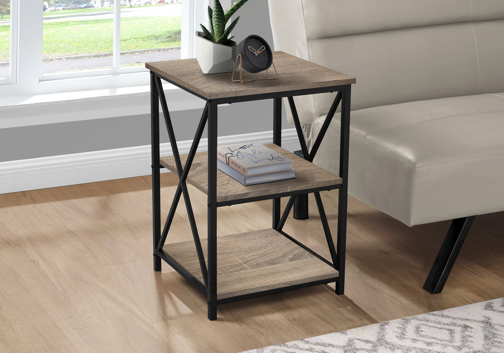 ACCENT TABLE - 26""H / DARK TAUPE / BLACK METAL