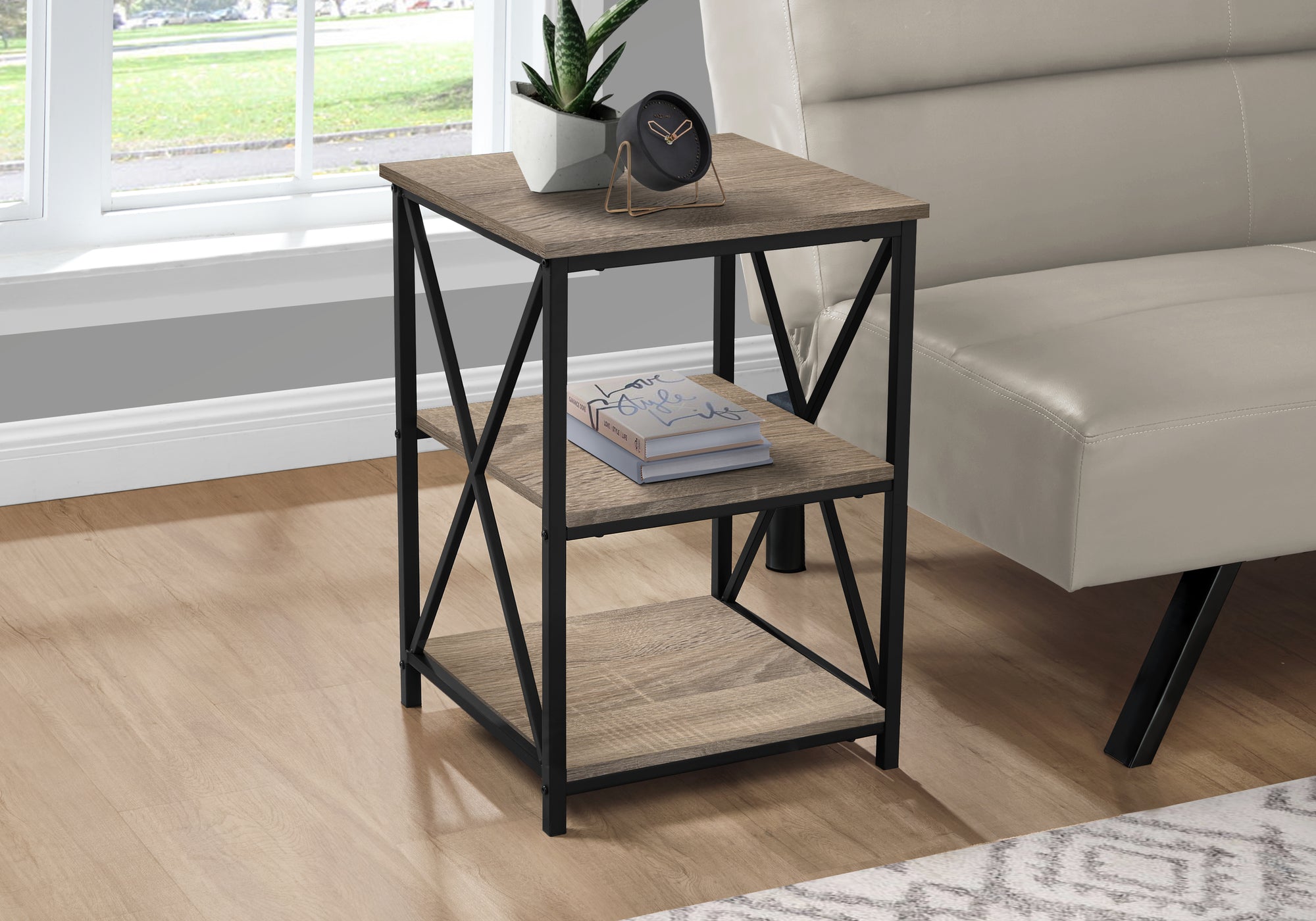 ACCENT TABLE - 26""H / DARK TAUPE / BLACK METAL