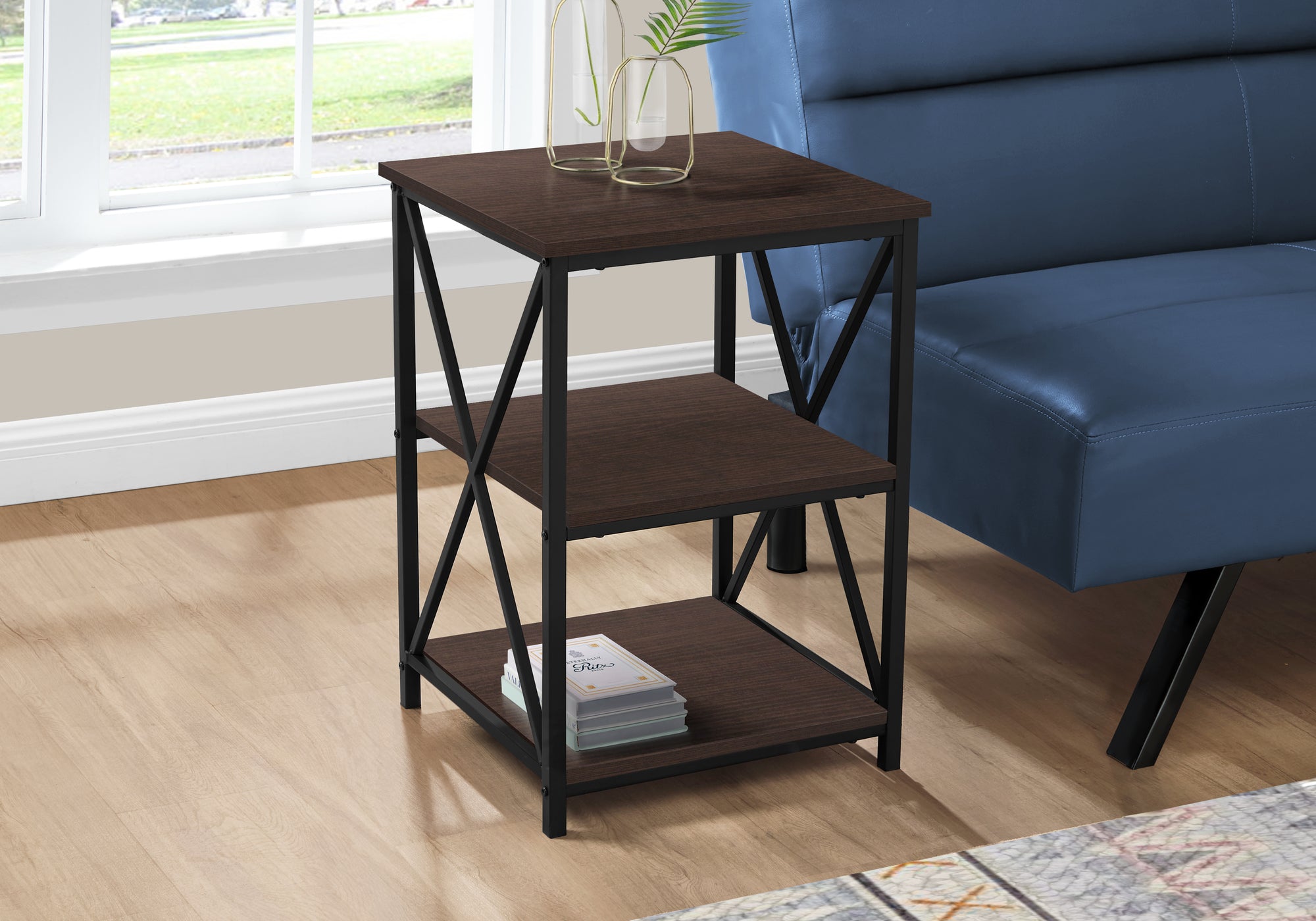 ACCENT TABLE - 26""H / ESPRESSO / BLACK METAL
