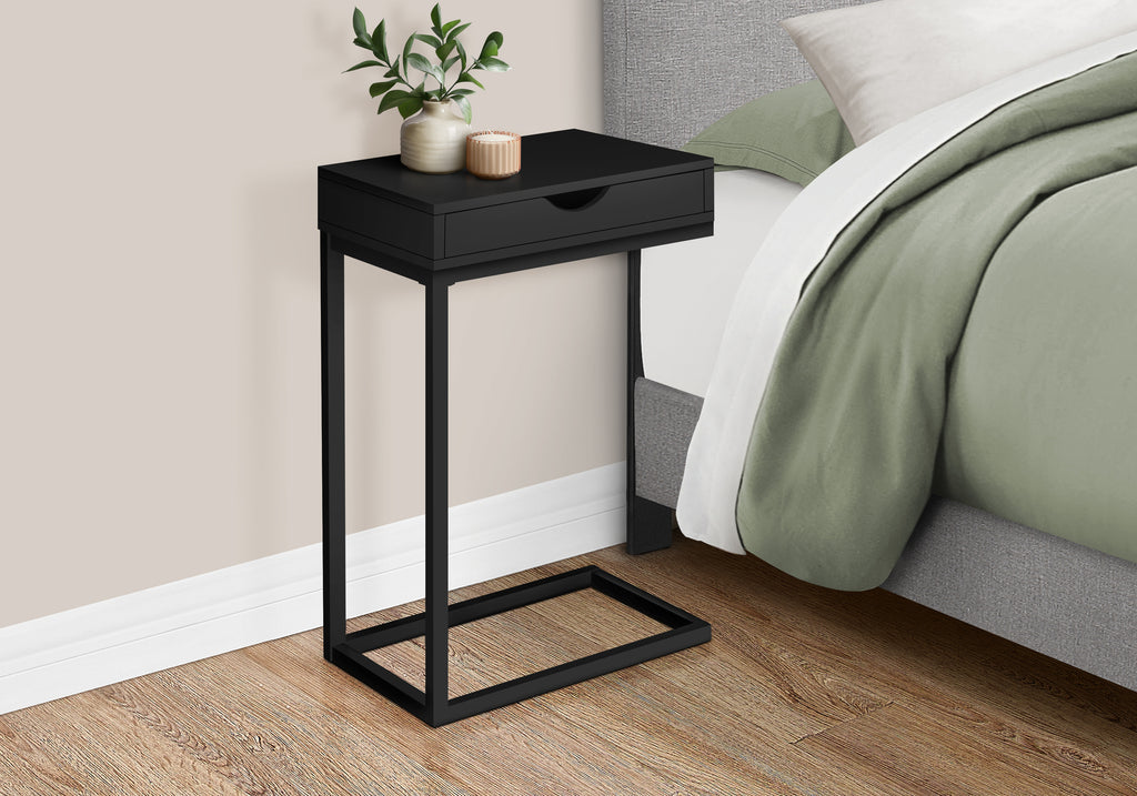ACCENT TABLE - BLACK / BLACK METAL WITH A DRAWER