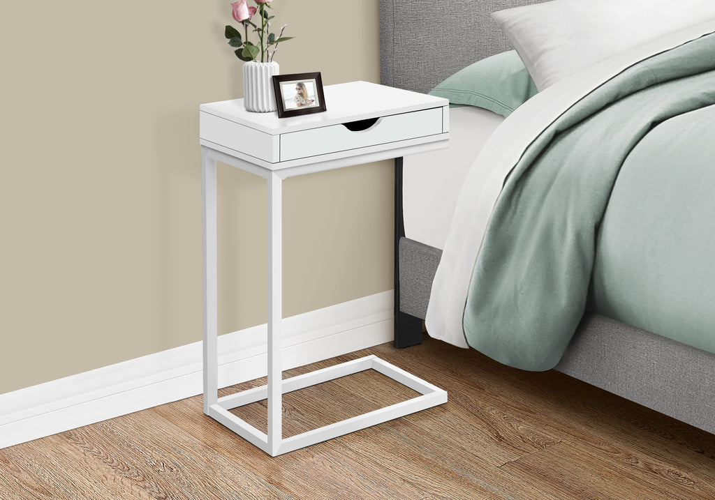 ACCENT TABLE - WHITE / WHITE METAL WITH A DRAWER