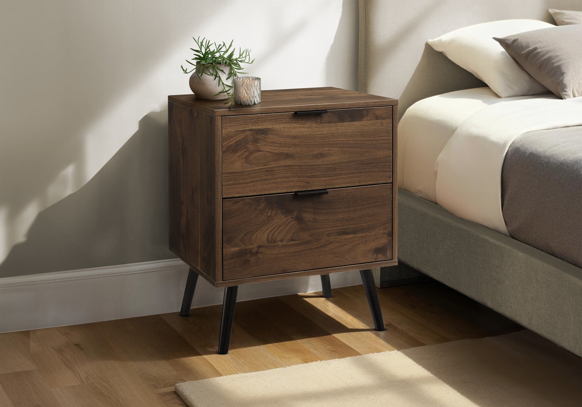 ACCENT TABLE - 24""H / WALNUT END TABLE WITH 2 DRAWERS