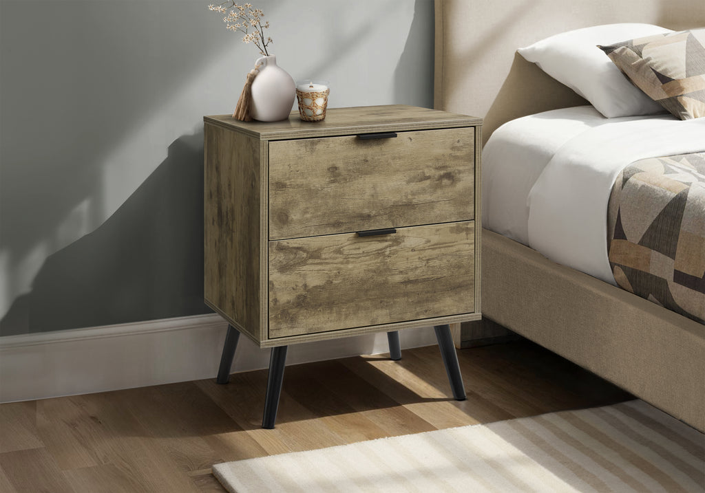 ACCENT TABLE - 24""H / LIGHT BROWN END TABLE - 2 DRAWERS