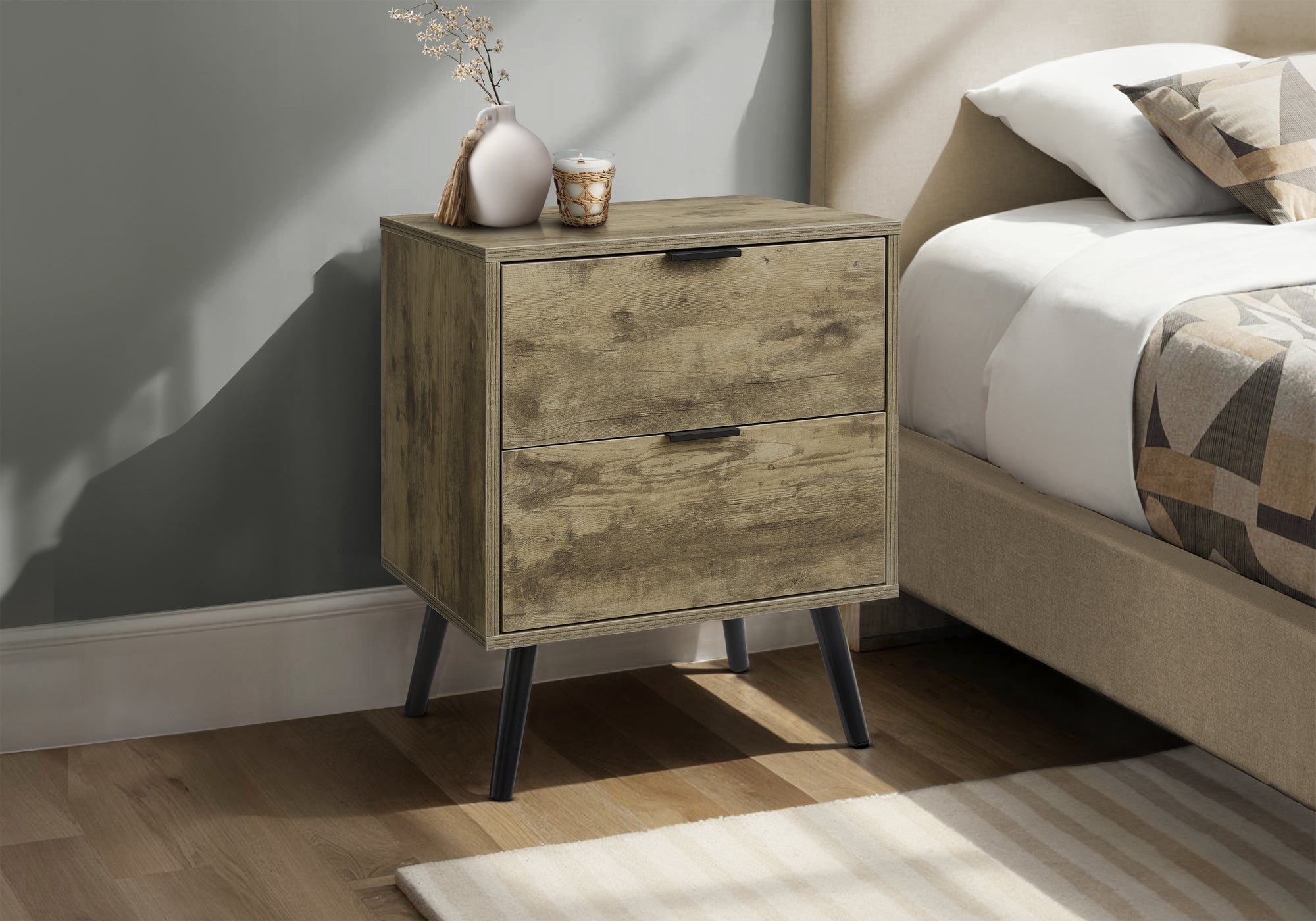 ACCENT TABLE - 24""H / LIGHT BROWN END TABLE - 2 DRAWERS