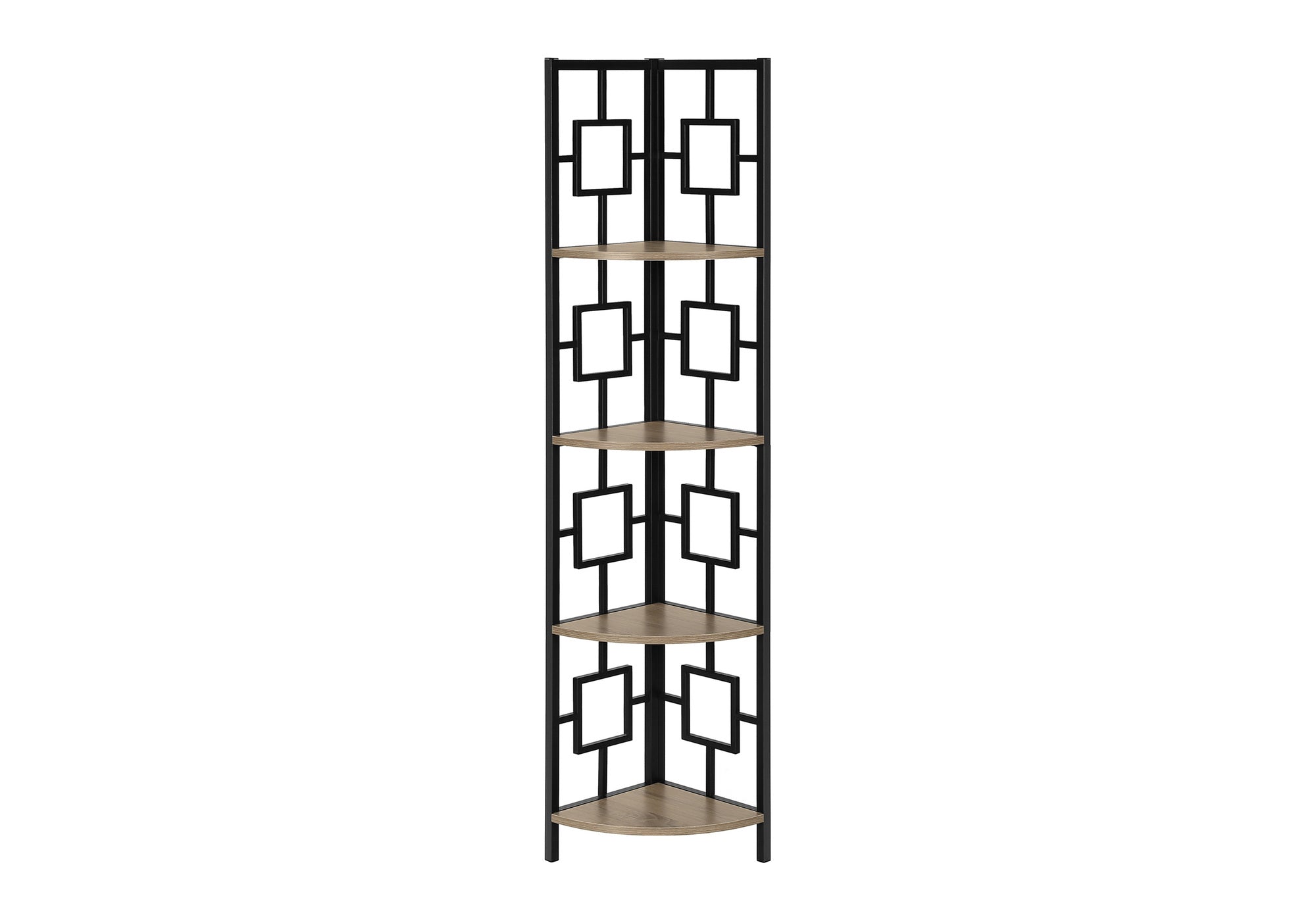 BOOKCASE - 62""H / DARK TAUPE / BLACK METAL CORNER ETAGERE