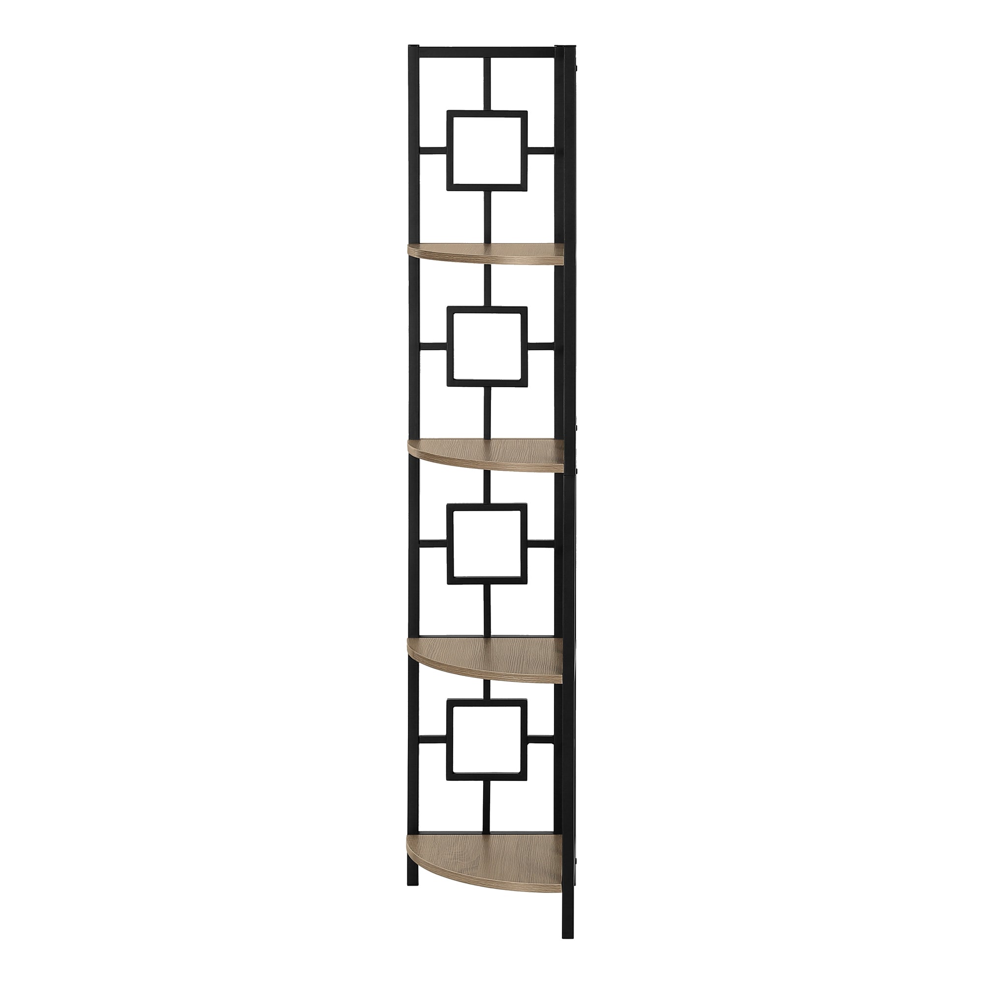 BOOKCASE - 62""H / DARK TAUPE / BLACK METAL CORNER ETAGERE