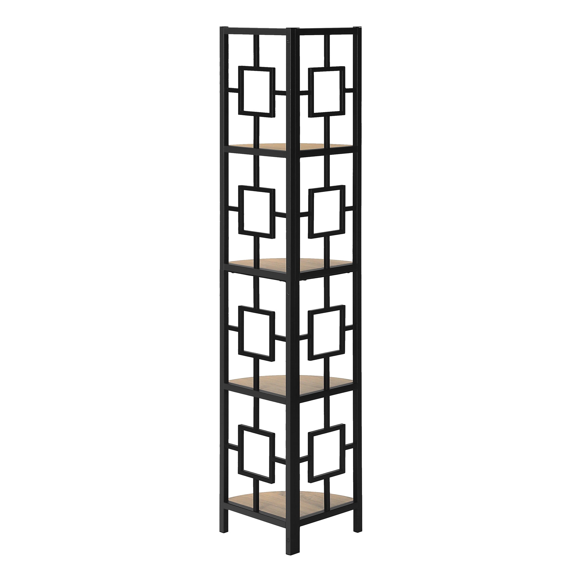 BOOKCASE - 62""H / DARK TAUPE / BLACK METAL CORNER ETAGERE