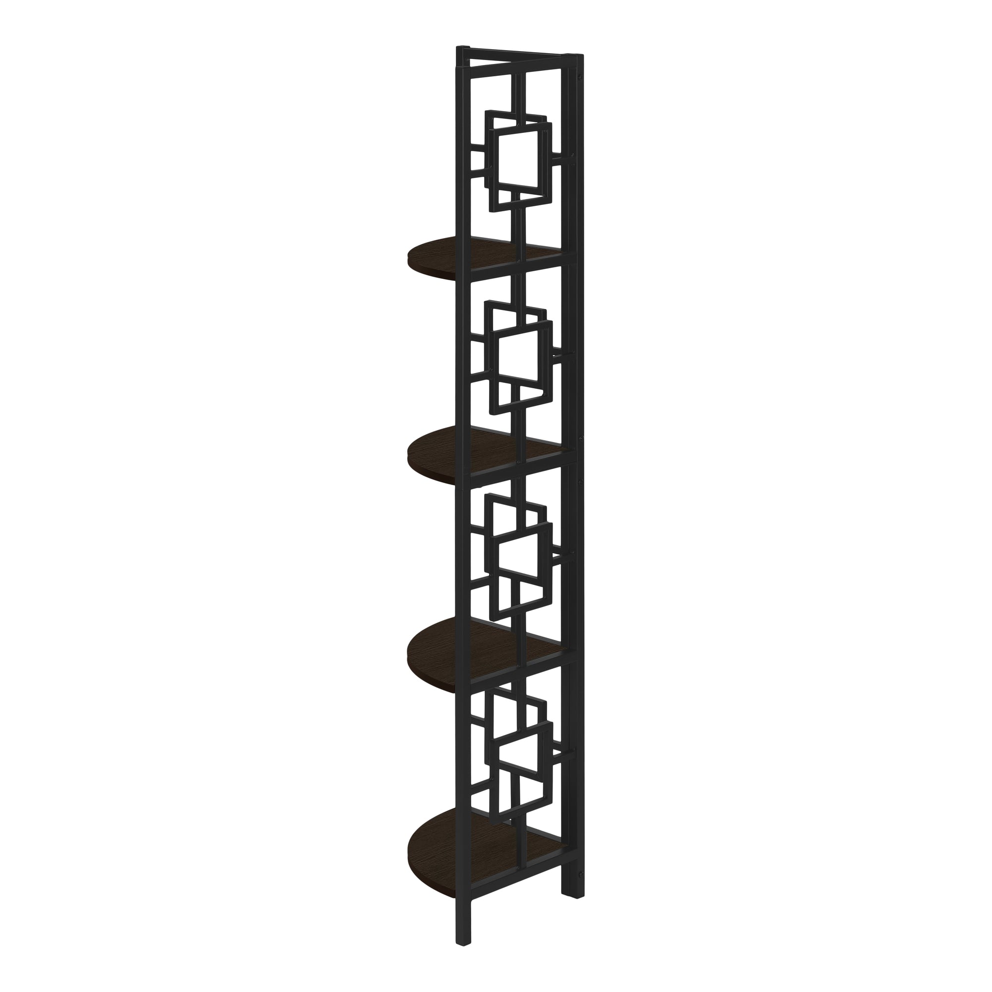 BOOKCASE - 62""H / ESPRESSO / BLACK METAL CORNER ETAGERE