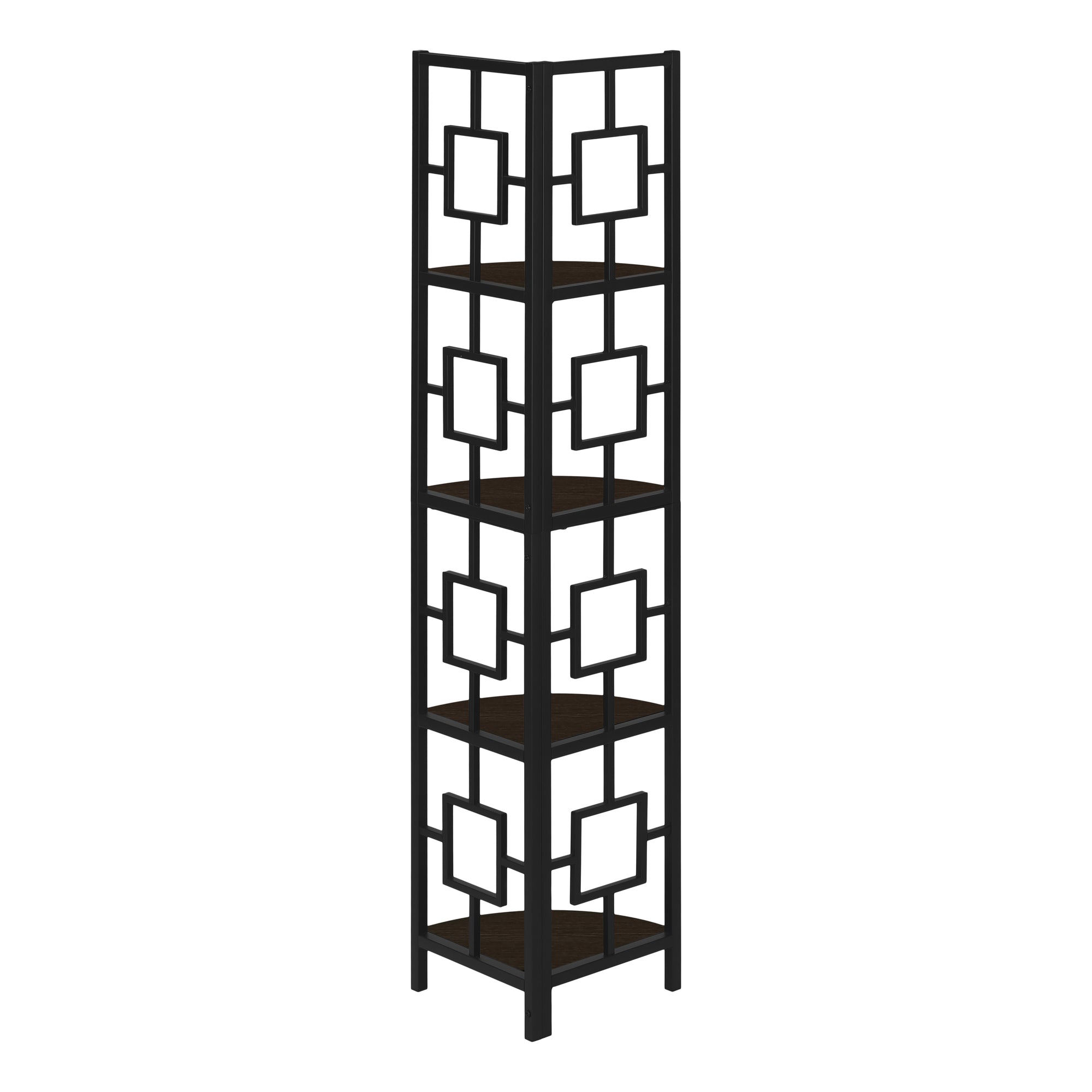 BOOKCASE - 62""H / ESPRESSO / BLACK METAL CORNER ETAGERE