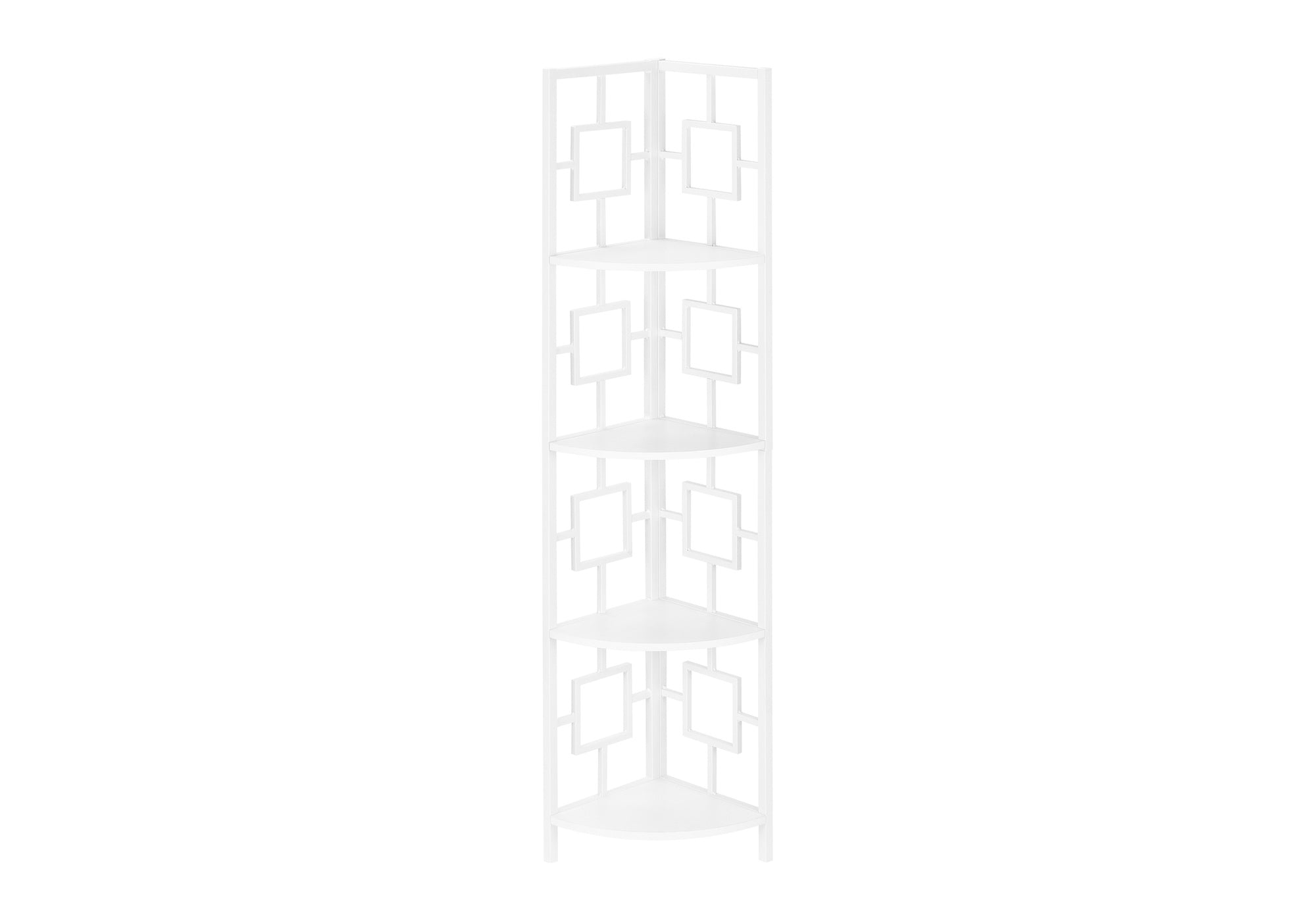 BOOKCASE - 62""H / WHITE / WHITE METAL CORNER ETAGERE