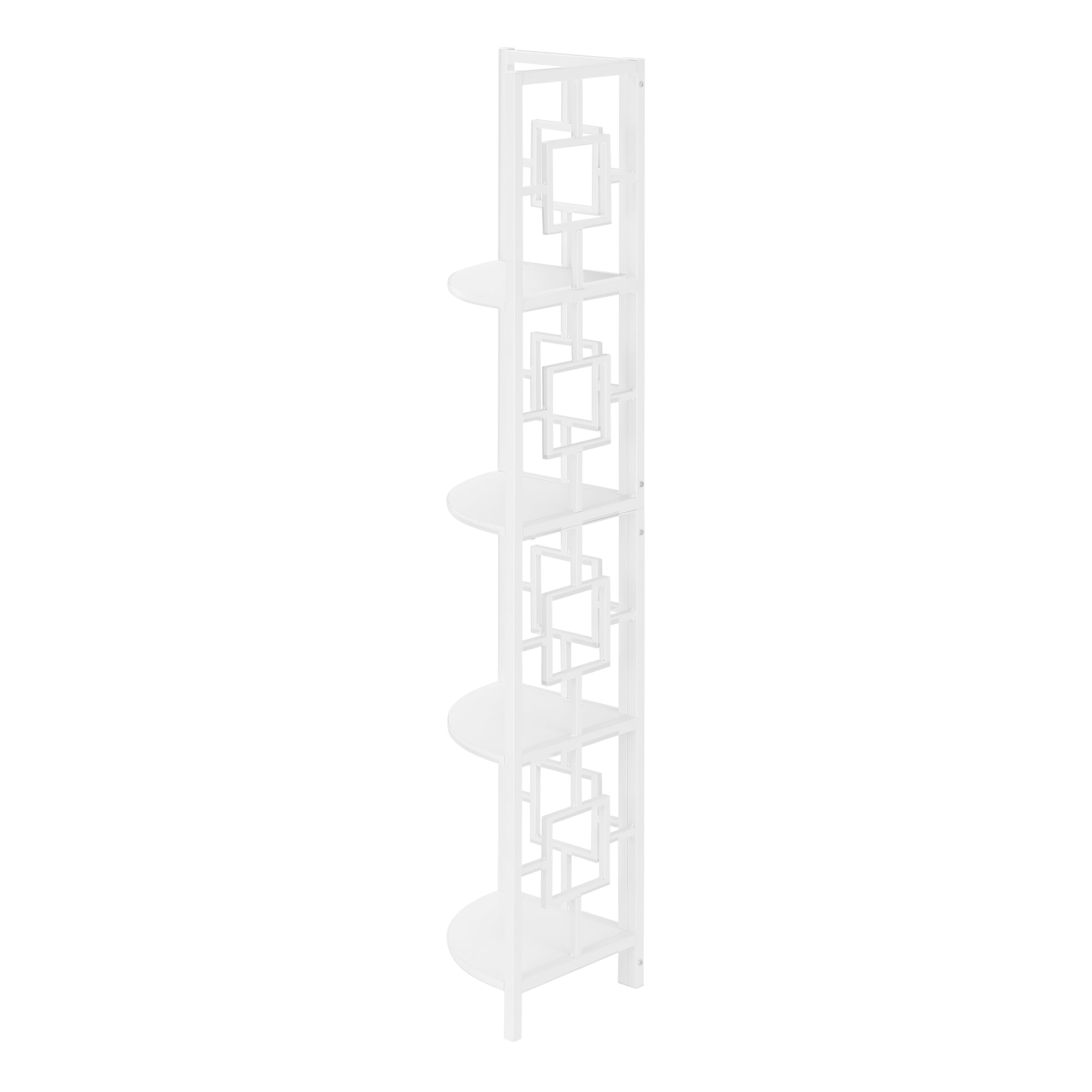 BOOKCASE - 62""H / WHITE / WHITE METAL CORNER ETAGERE