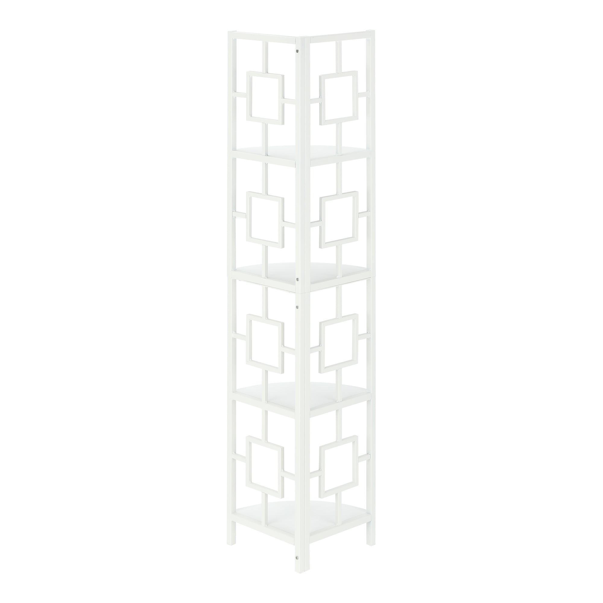 BOOKCASE - 62""H / WHITE / WHITE METAL CORNER ETAGERE