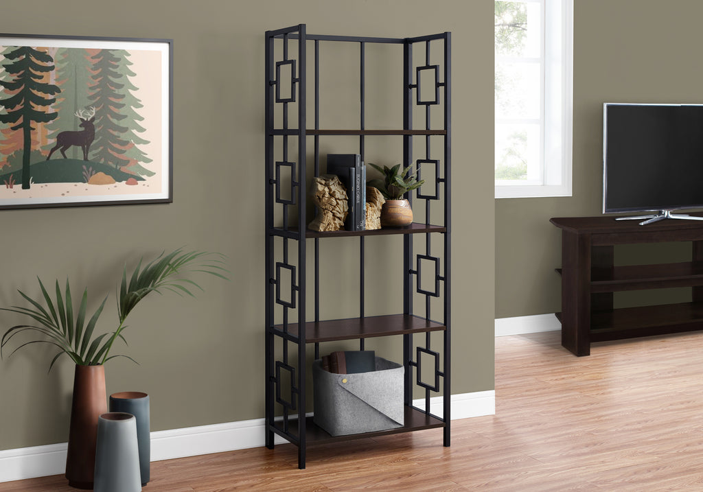 BOOKCASE - 62""H / ESPRESSO / BLACK METAL ETAGERE