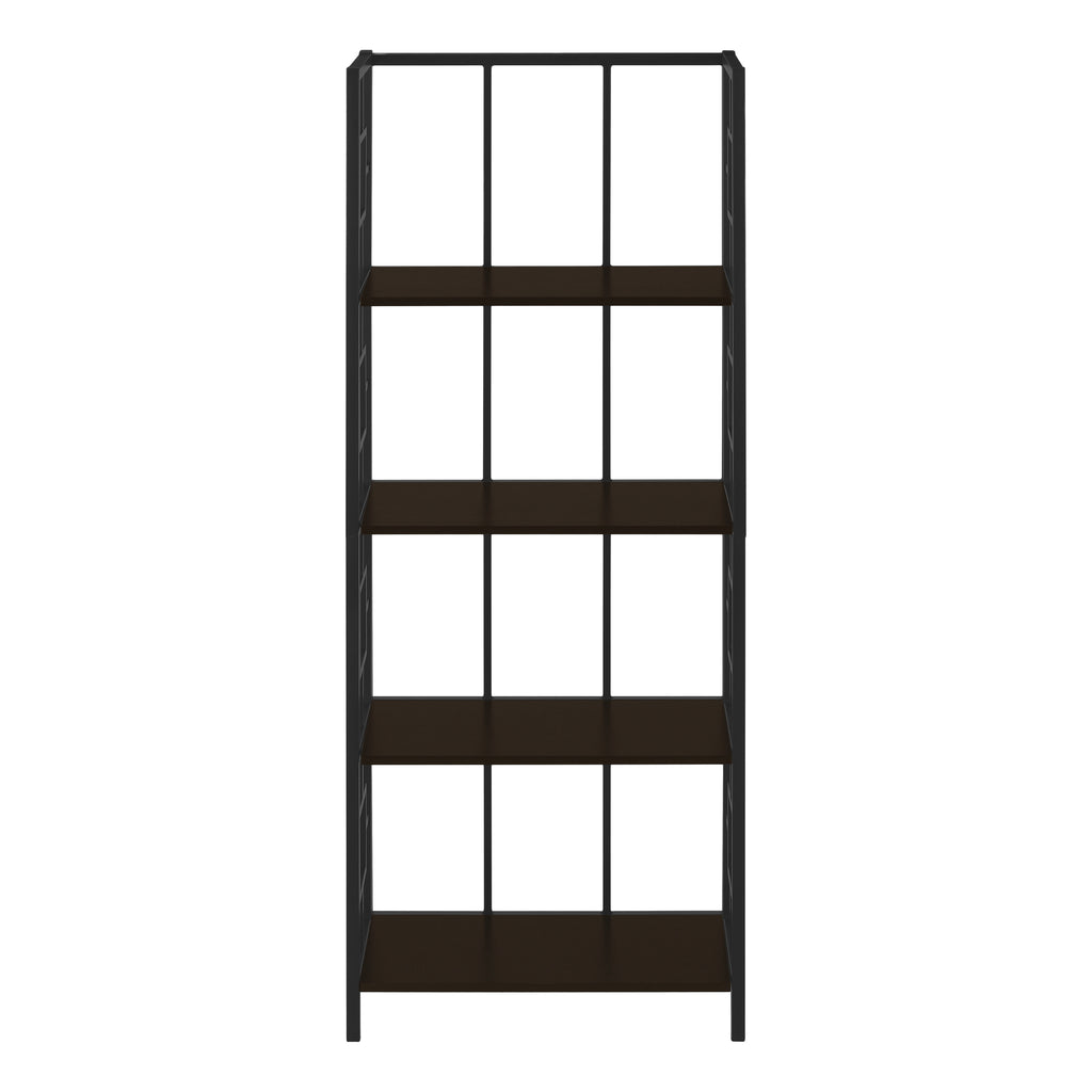 BOOKCASE - 62""H / ESPRESSO / BLACK METAL ETAGERE