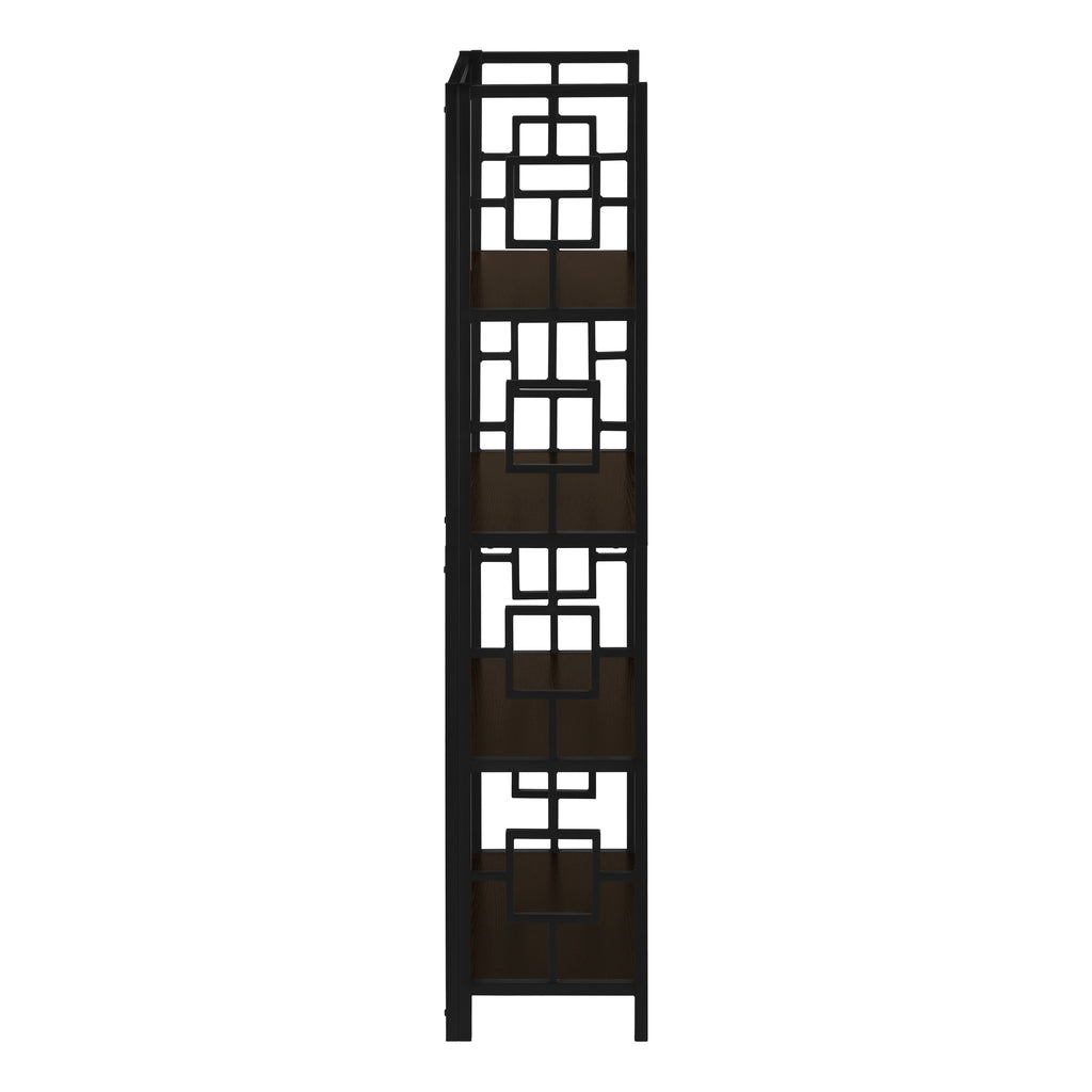 BOOKCASE - 62""H / ESPRESSO / BLACK METAL ETAGERE