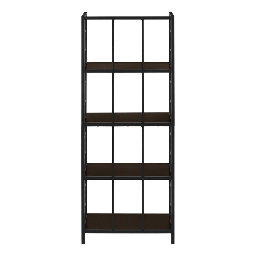 BOOKCASE - 62""H / ESPRESSO / BLACK METAL ETAGERE
