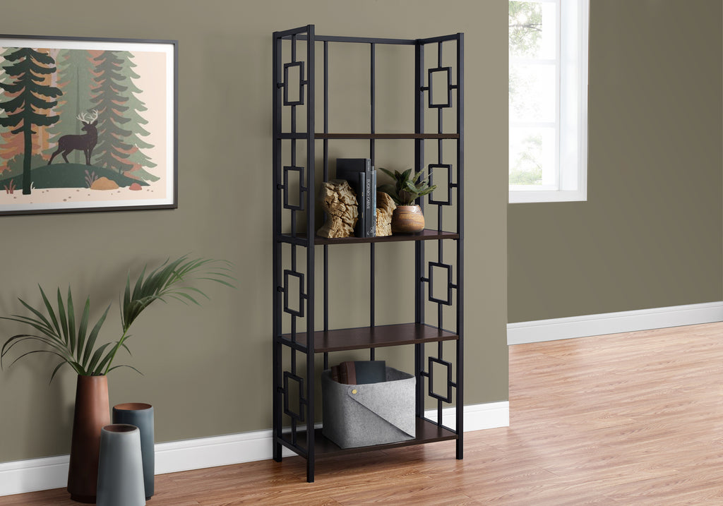 BOOKCASE - 62""H / ESPRESSO / BLACK METAL ETAGERE