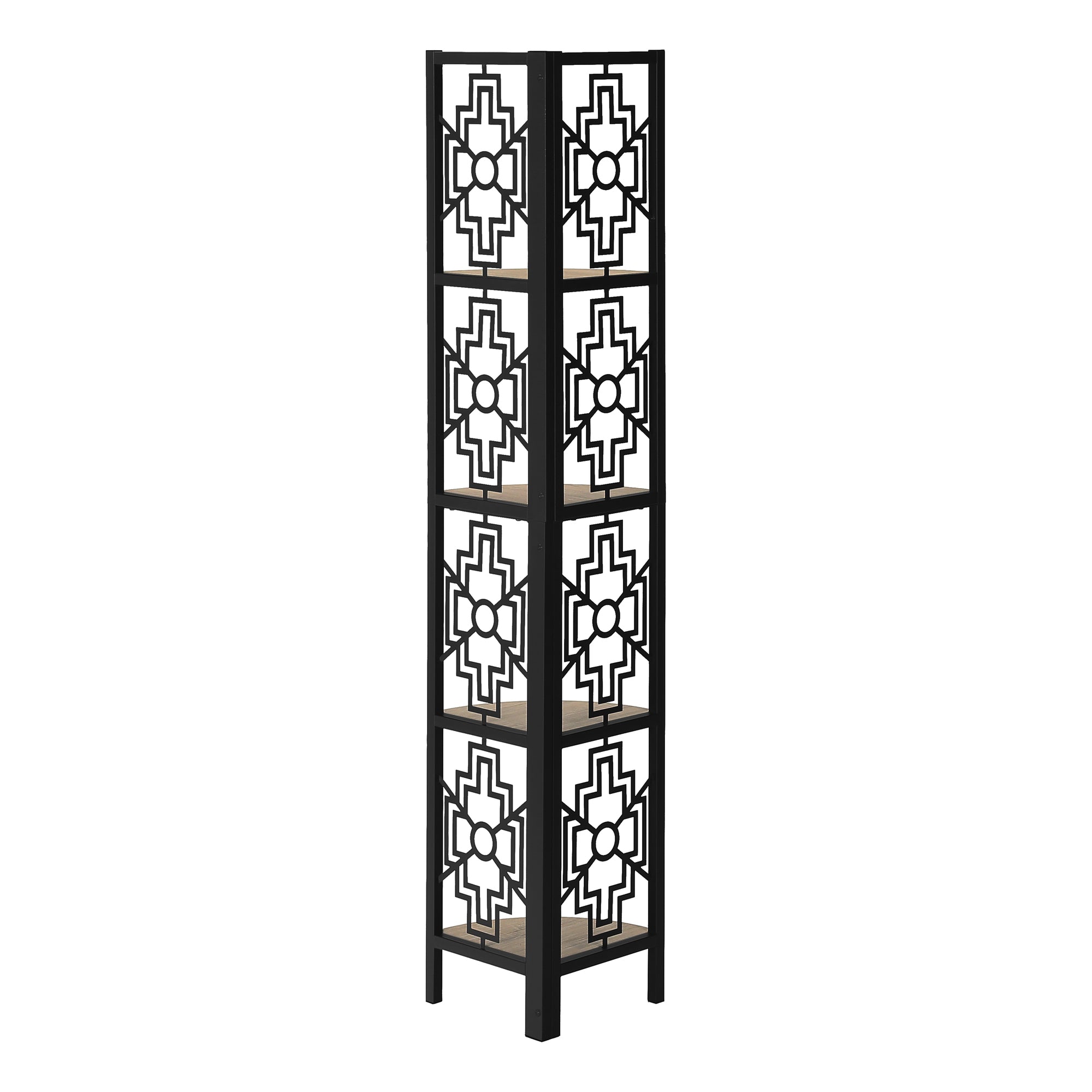 BOOKCASE - 62""H / DARK TAUPE / BLACK METAL CORNER ETAGERE