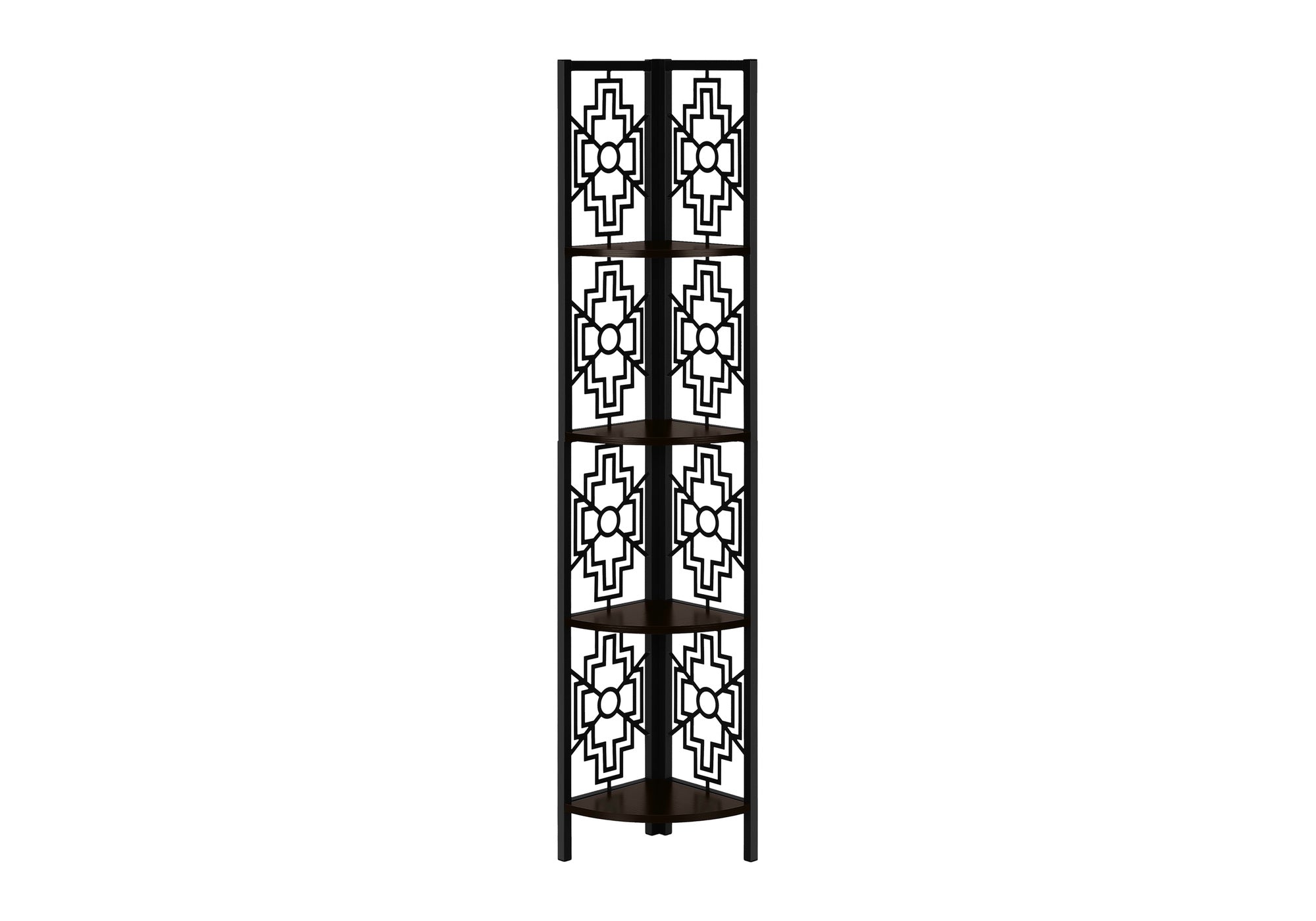 BOOKCASE - 62""H / ESPRESSO / BLACK METAL CORNER ETAGERE