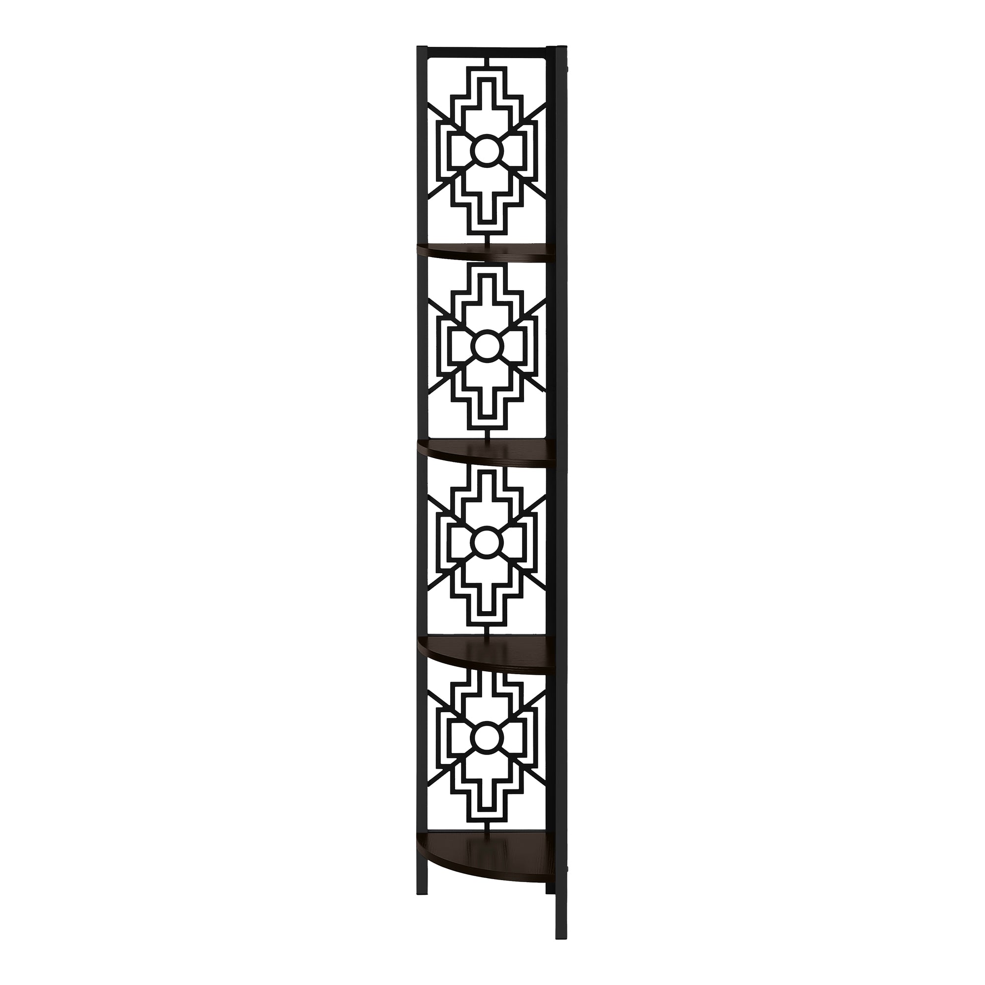 BOOKCASE - 62""H / ESPRESSO / BLACK METAL CORNER ETAGERE