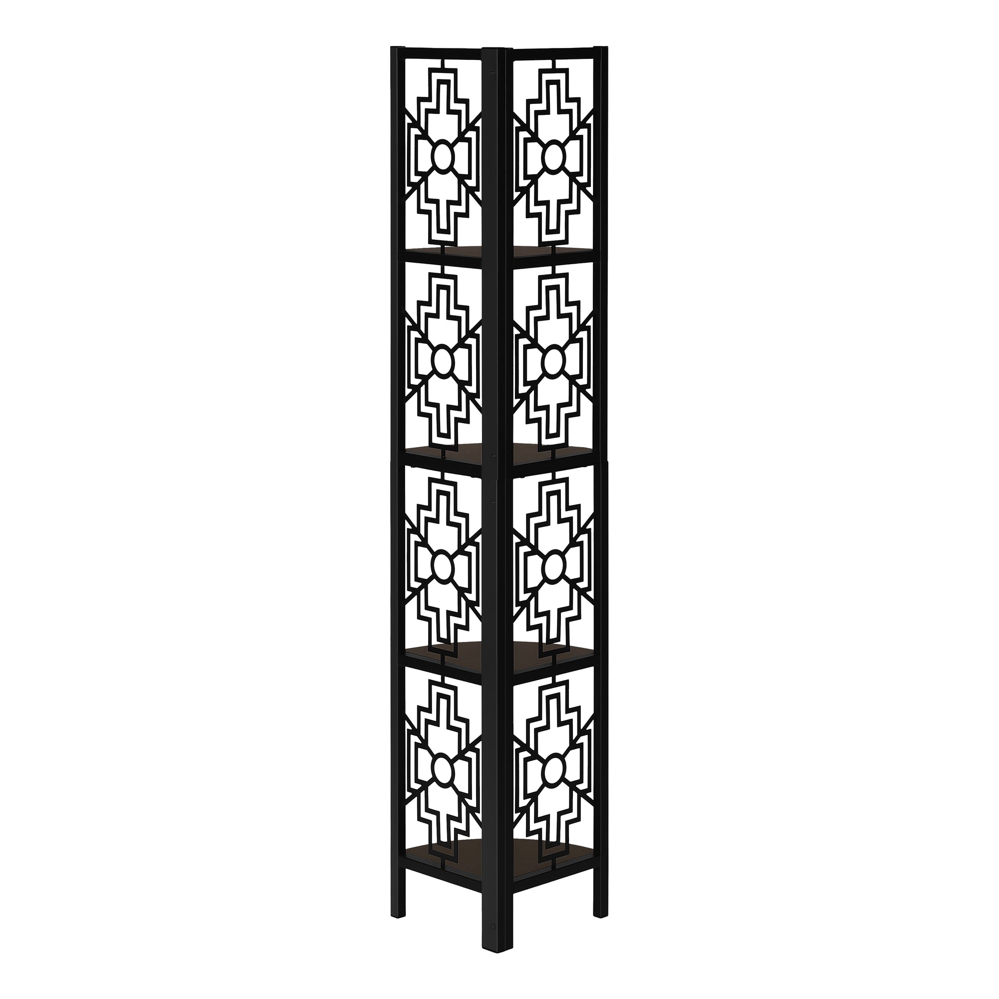 BOOKCASE - 62""H / ESPRESSO / BLACK METAL CORNER ETAGERE