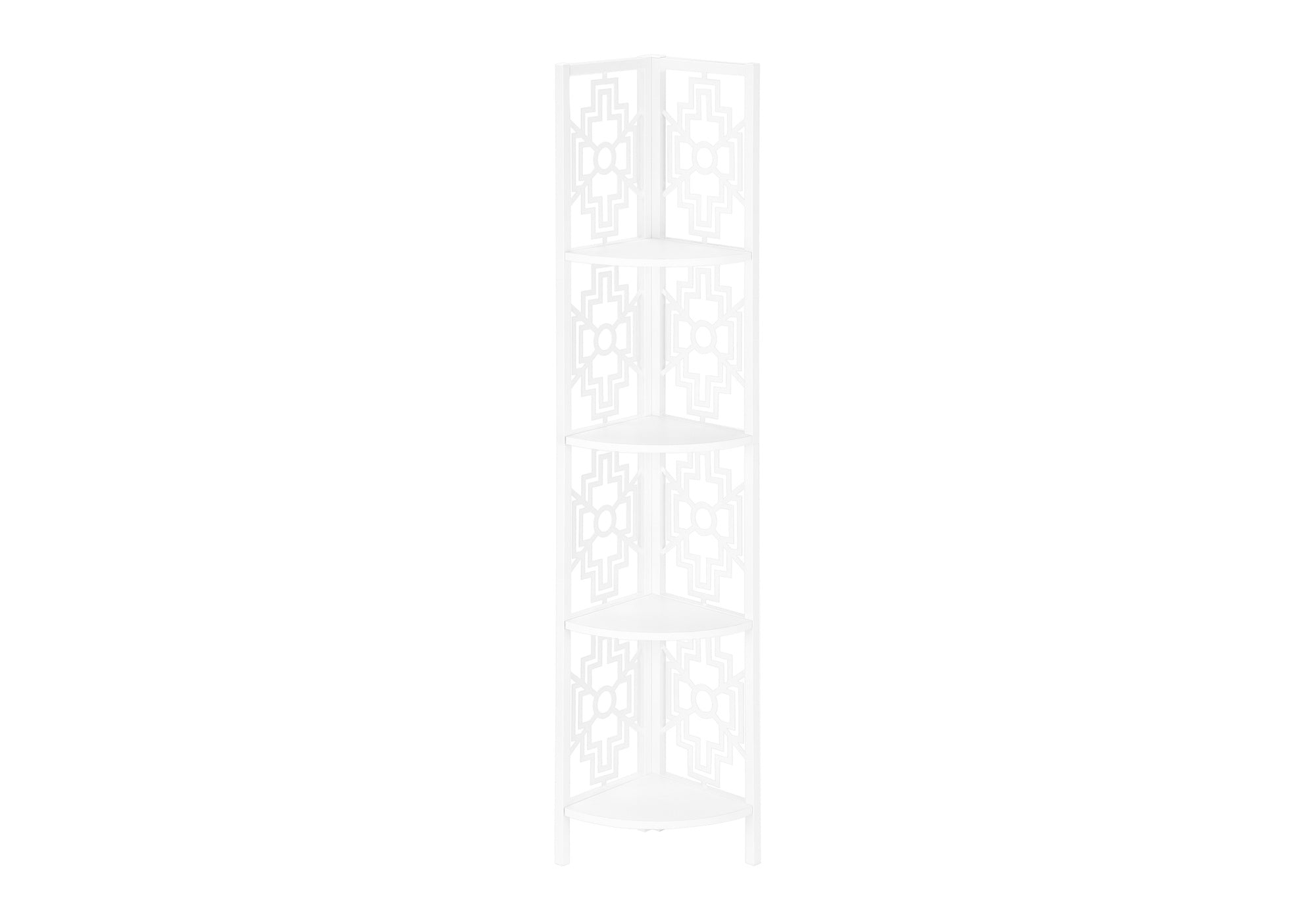 BOOKCASE - 62""H / WHITE / WHITE METAL CORNER ETAGERE