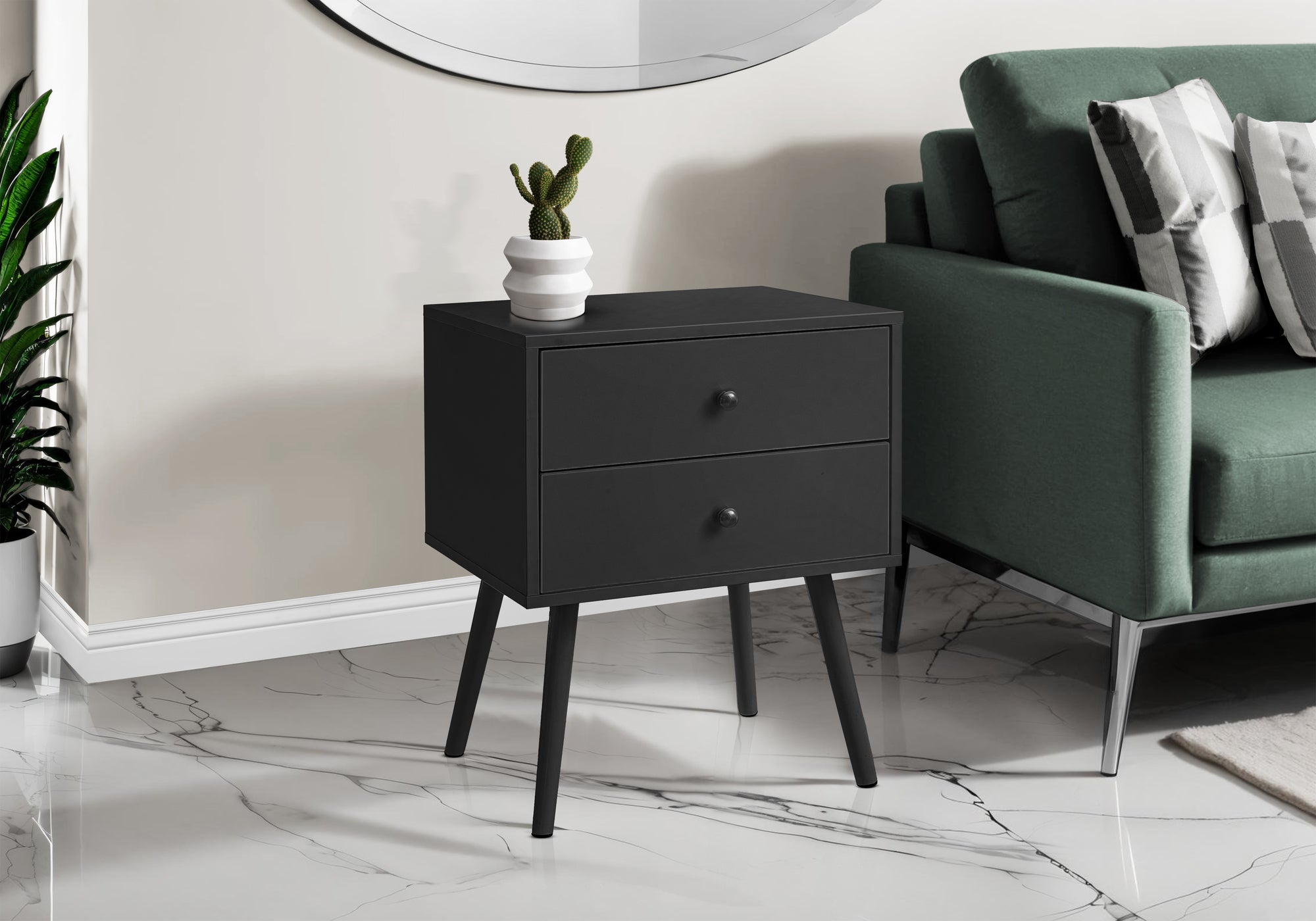 ACCENT TABLE - 24""H / BLACK END TABLE WITH 2 DRAWERS
