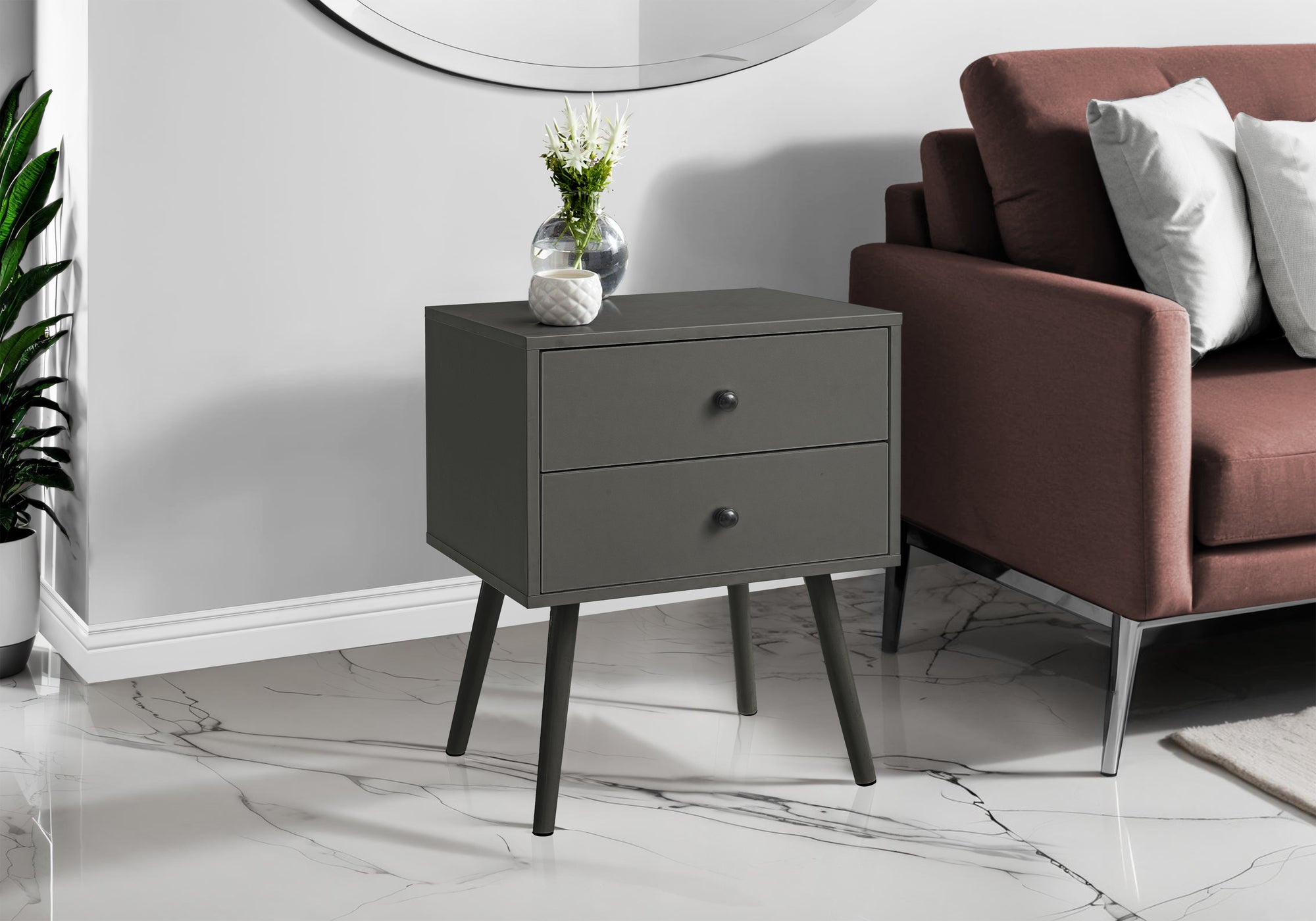ACCENT TABLE - 24""H / GREY END TABLE WITH 2 DRAWERS
